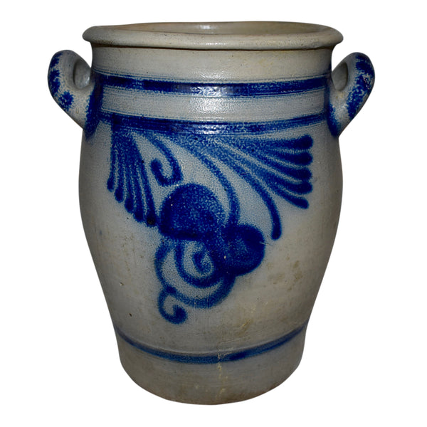 Antique Salt Glazed Stoneware Pottery Crock Pot with Cobalt Blue Design at  1stDibs