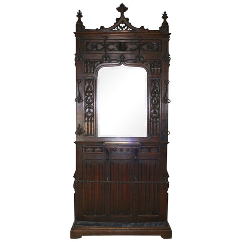 Gothic Oak Hall Stand with Mirror