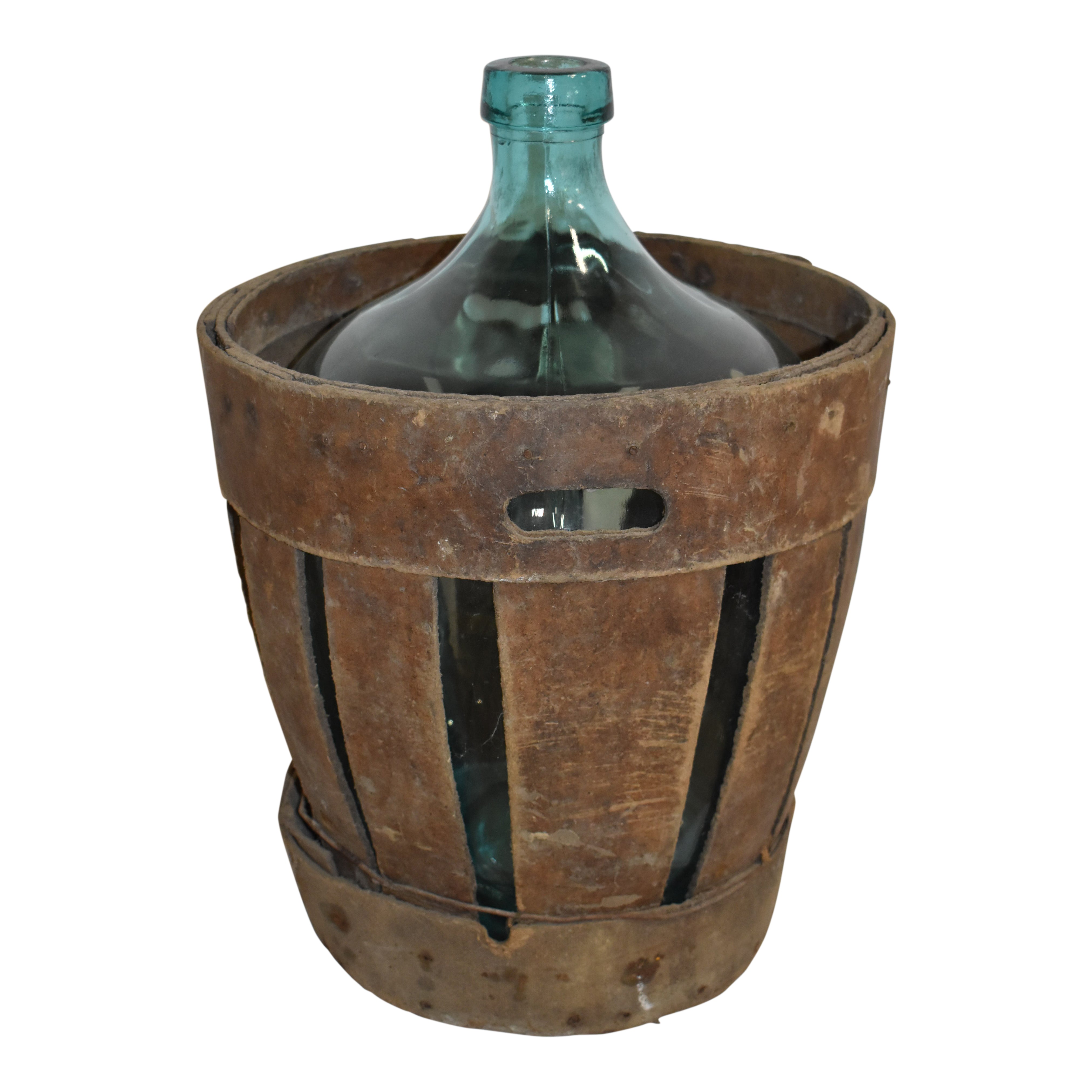 French Glass Wine Bottle in Basket