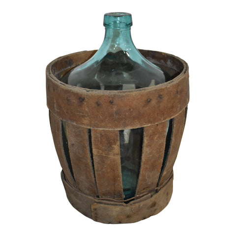 French Glass Wine Bottle in Basket