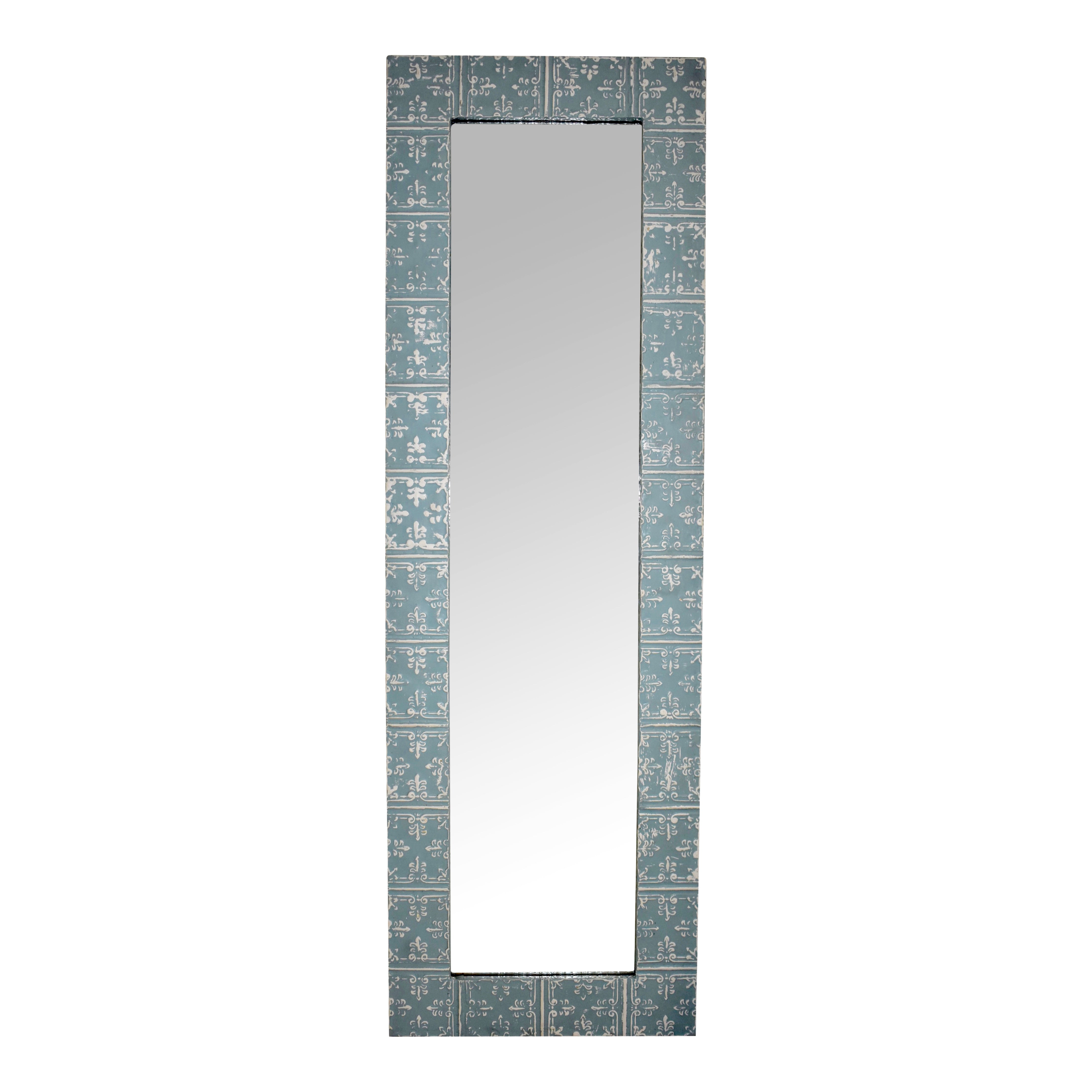 Blue and White Full Length Tin Panel Mirror