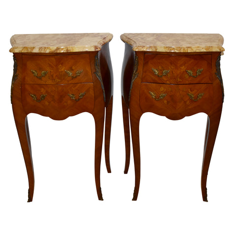 Louis XV Mahogany Nightstands with Marble Tops, Set of Two