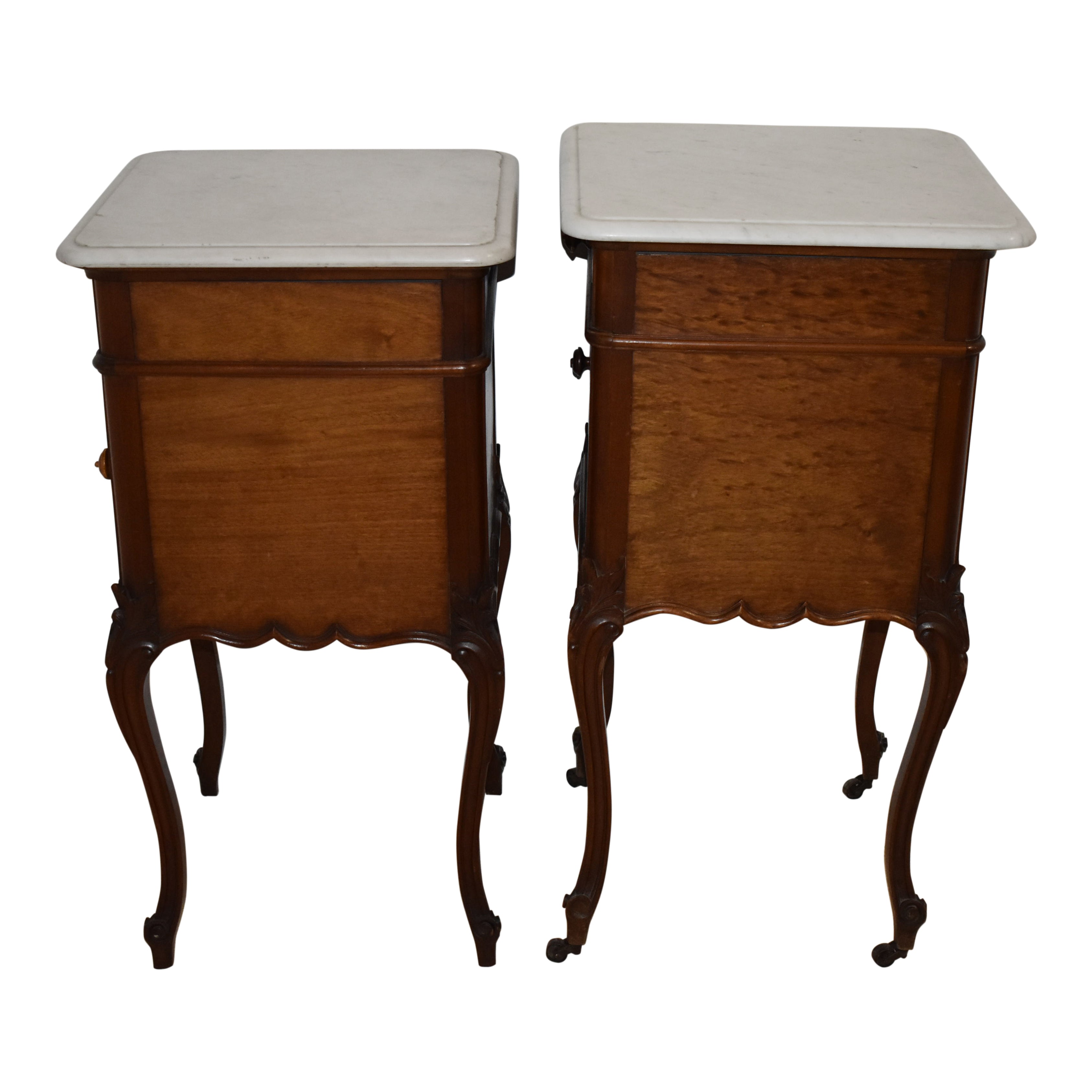 Walnut Nightstands with Marble Tops, Set of Two