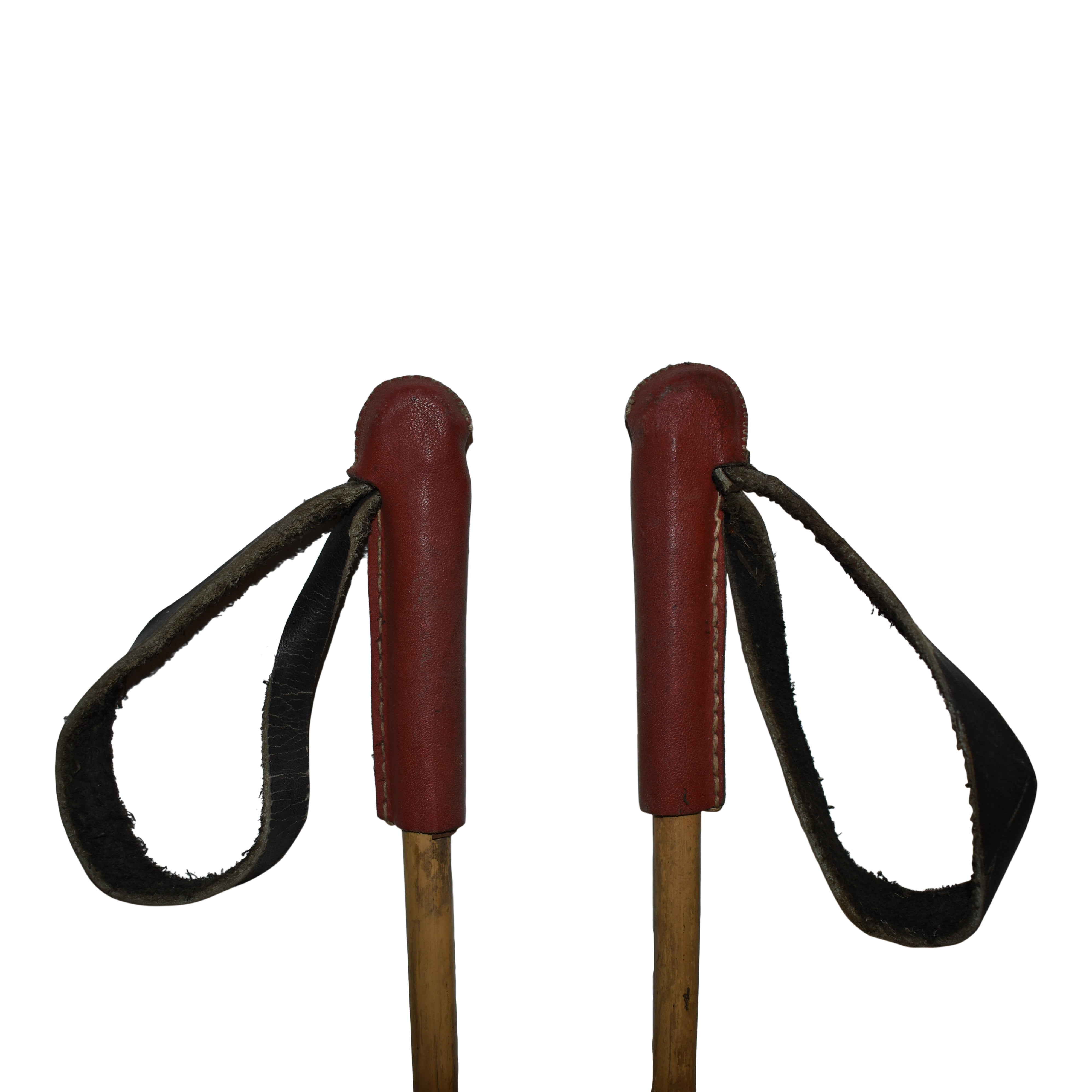 Long Bamboo Ski Poles with Leather Grips and Aluminum Baskets