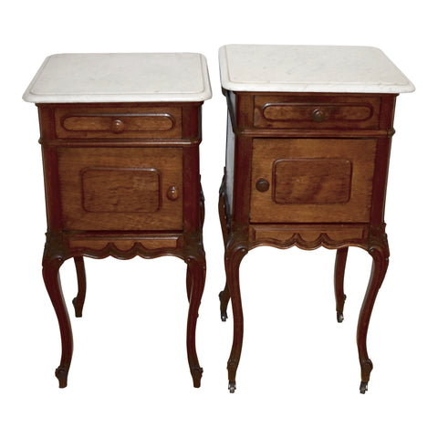 Walnut Nightstands with Marble Tops, Set of Two