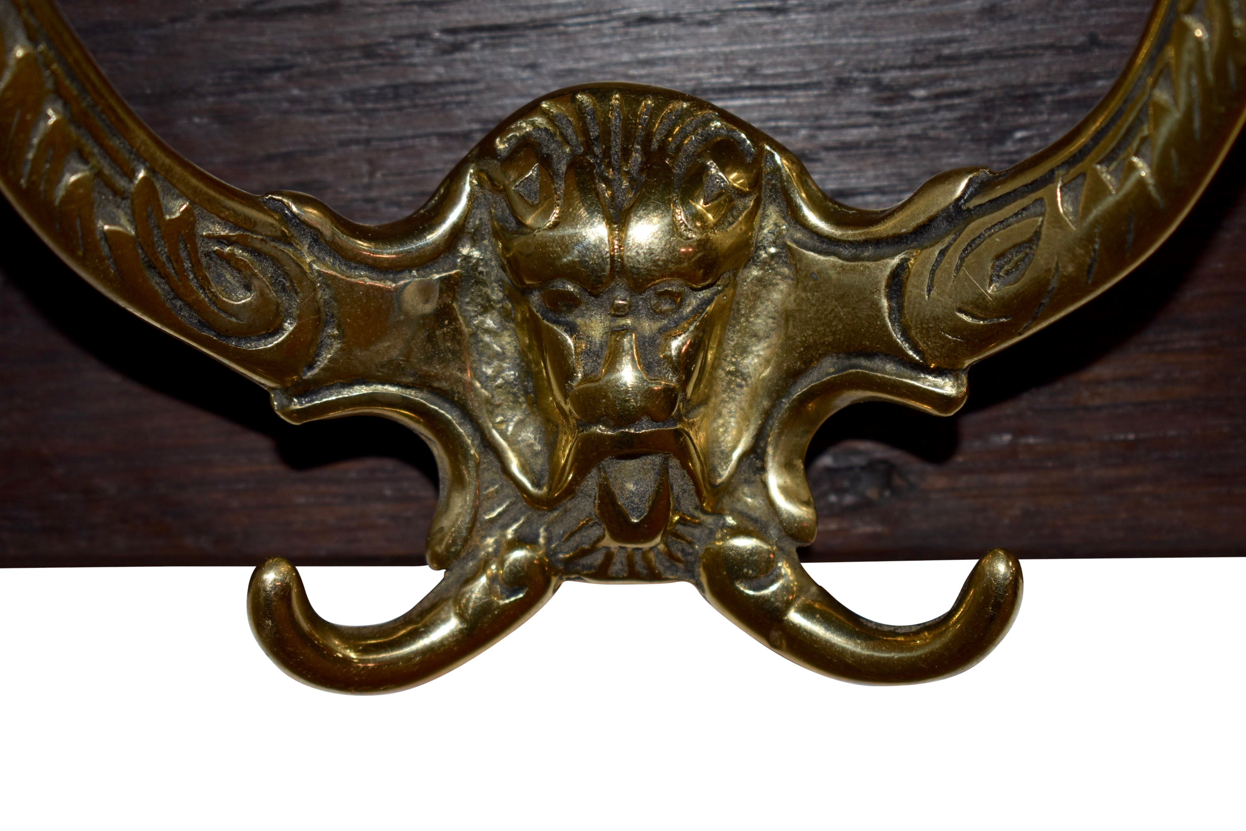 Reclaimed Oak Wall-Mounted Coat Rack with Three Brass Hooks