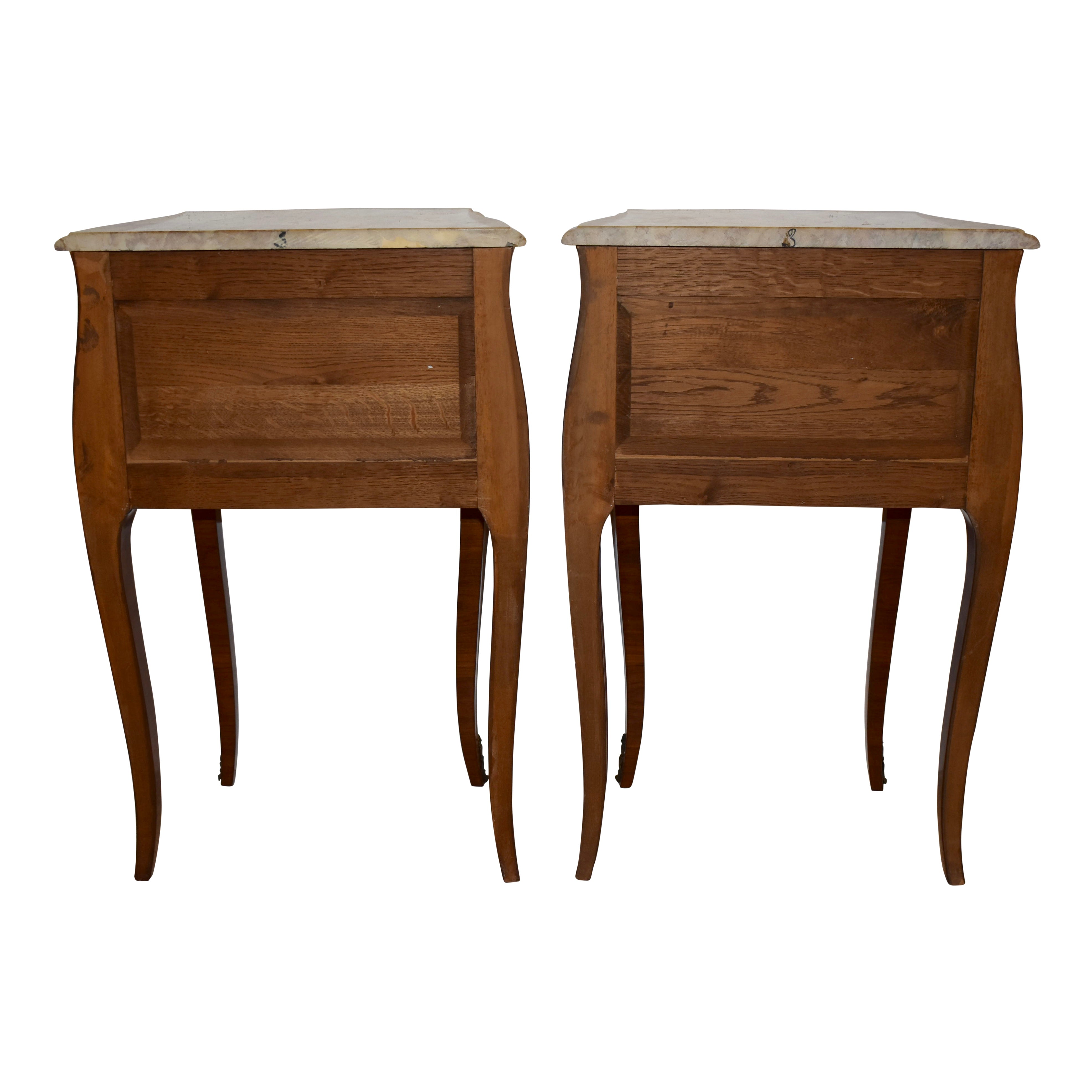 Louis XV Mahogany Nightstands with Marble Tops, Set of Two