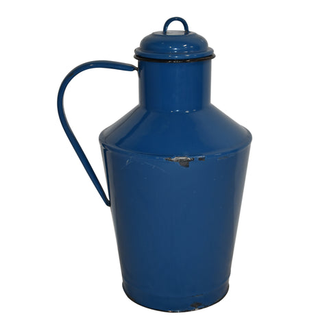 Blue Enamel Pitcher with Lid