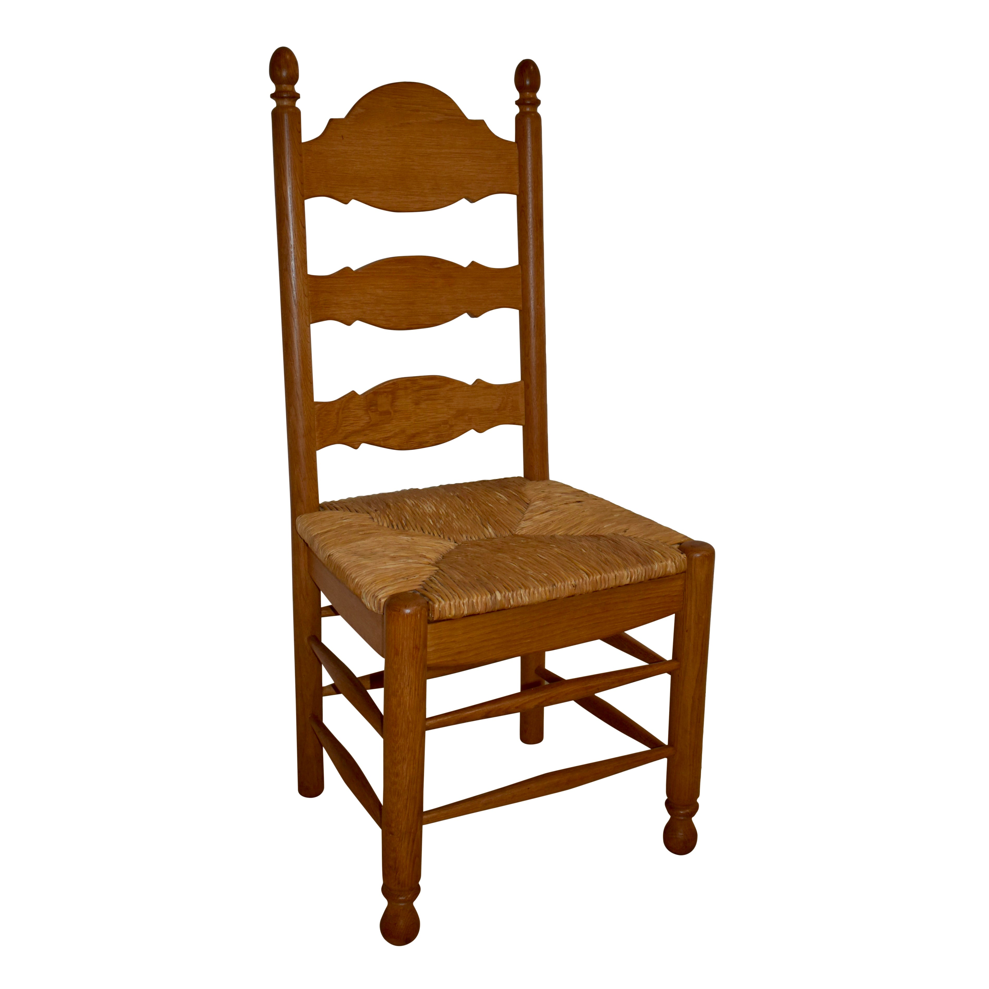 Oak Ladder Back Dining Chairs with Rush Seats, Set of Six
