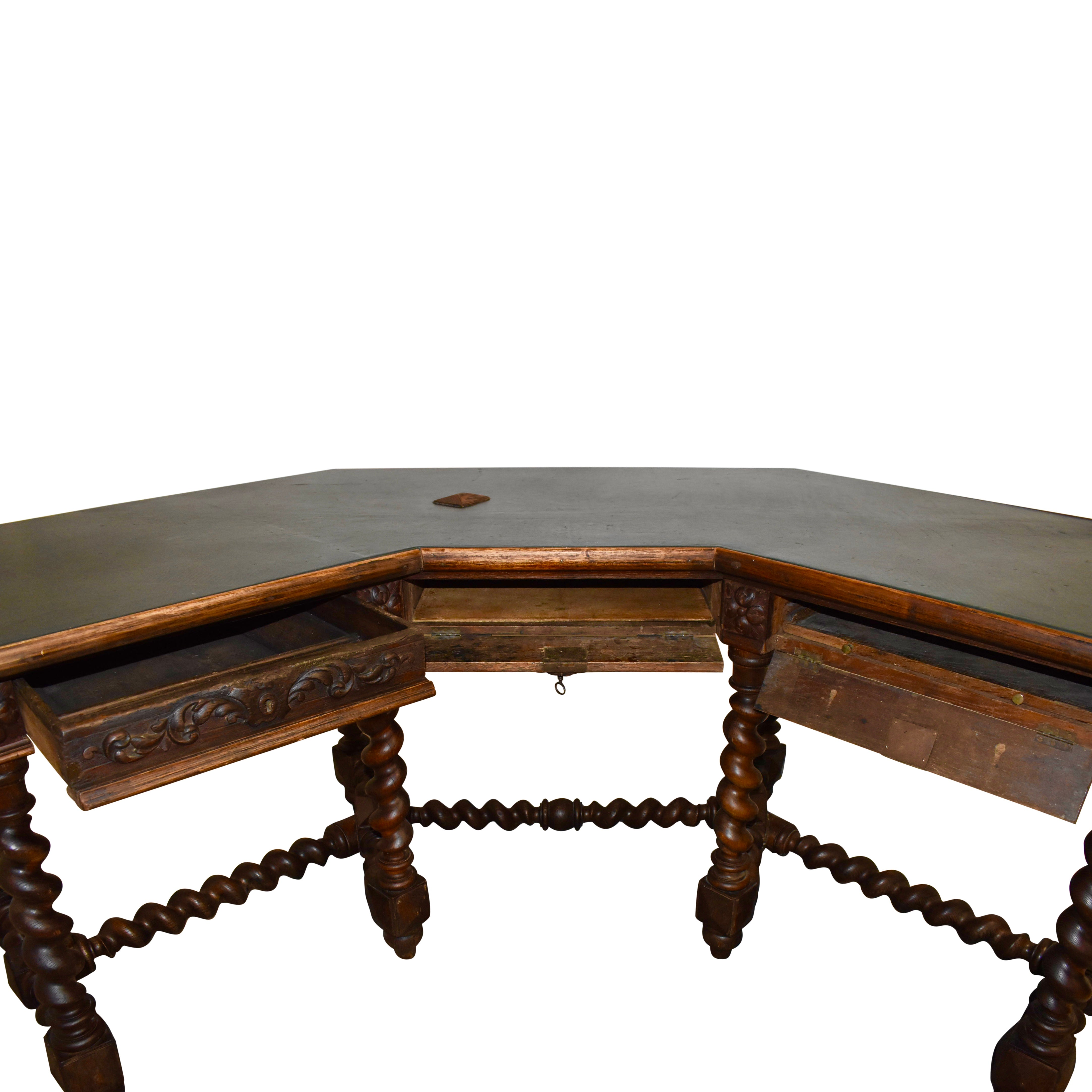 Carved Desk with Leather Top