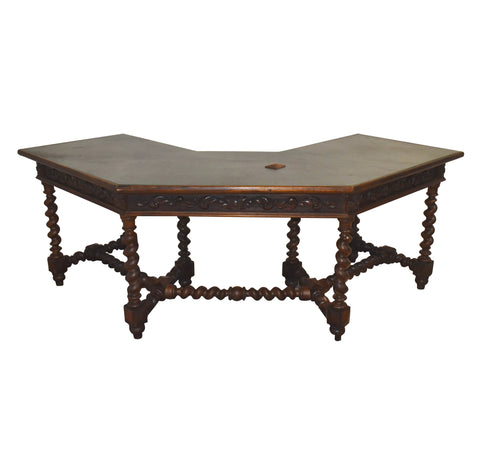 Carved Desk with Leather Top