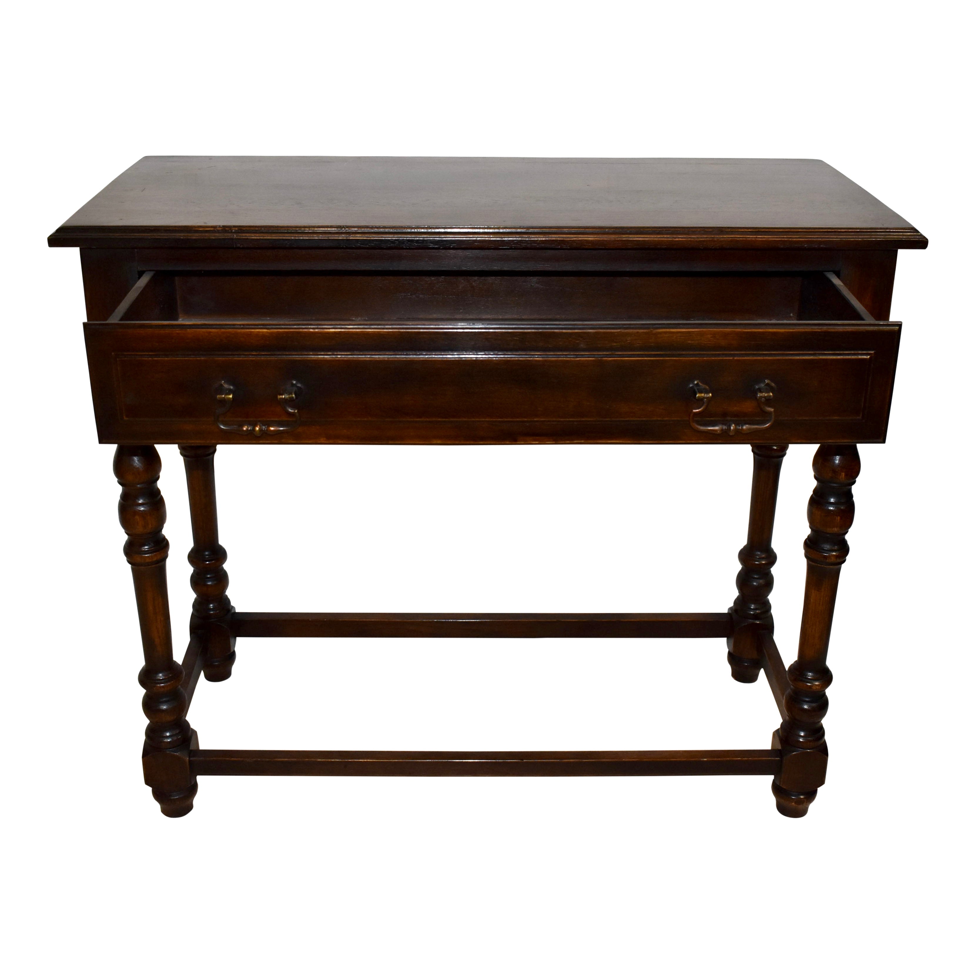 Rectangular Oak Console Side Table with Drawer