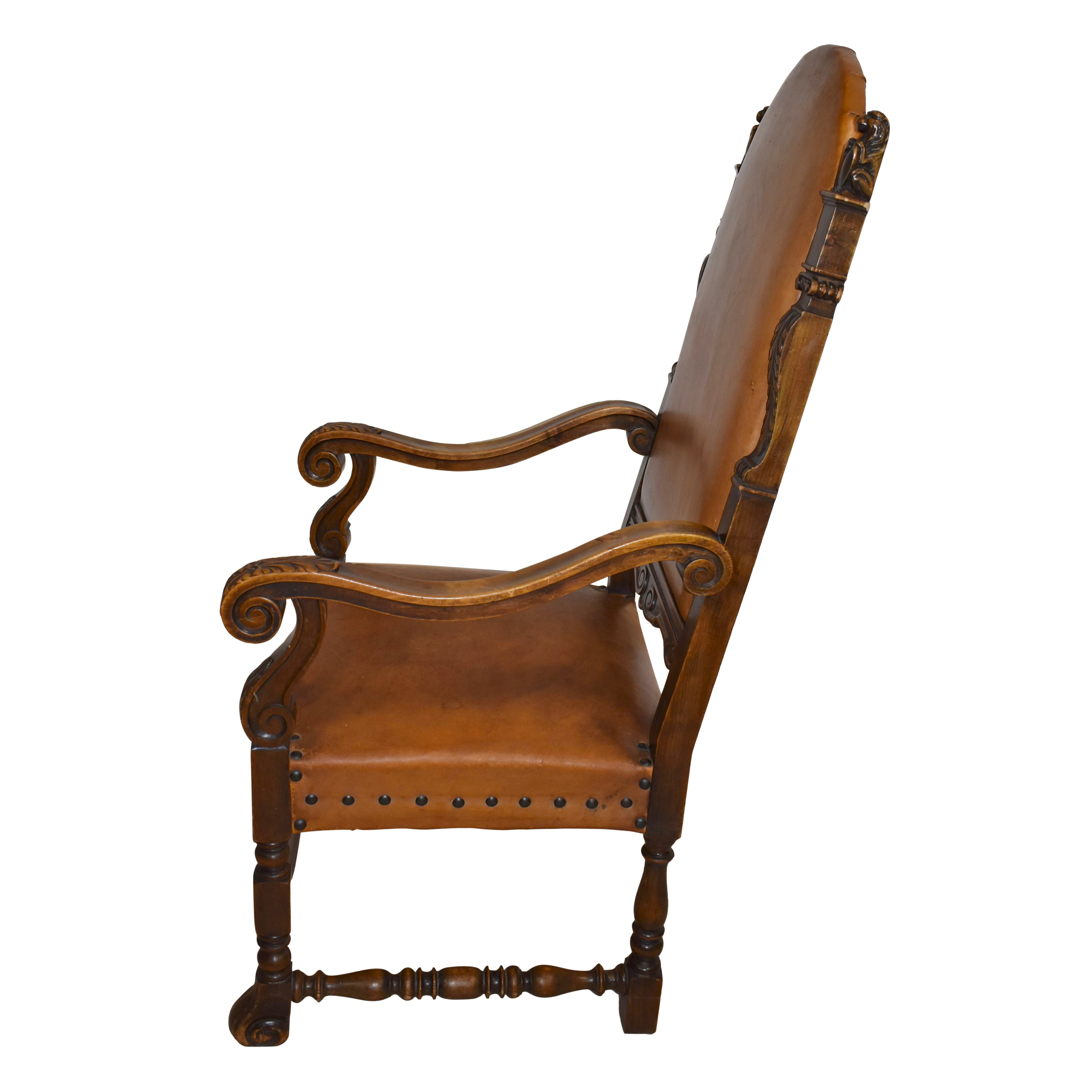 Louis XV Carved Leather Armchair
