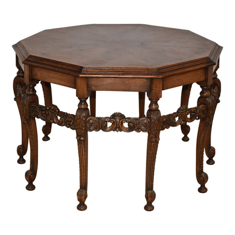Oak Decagon Table with Burled Walnut Top