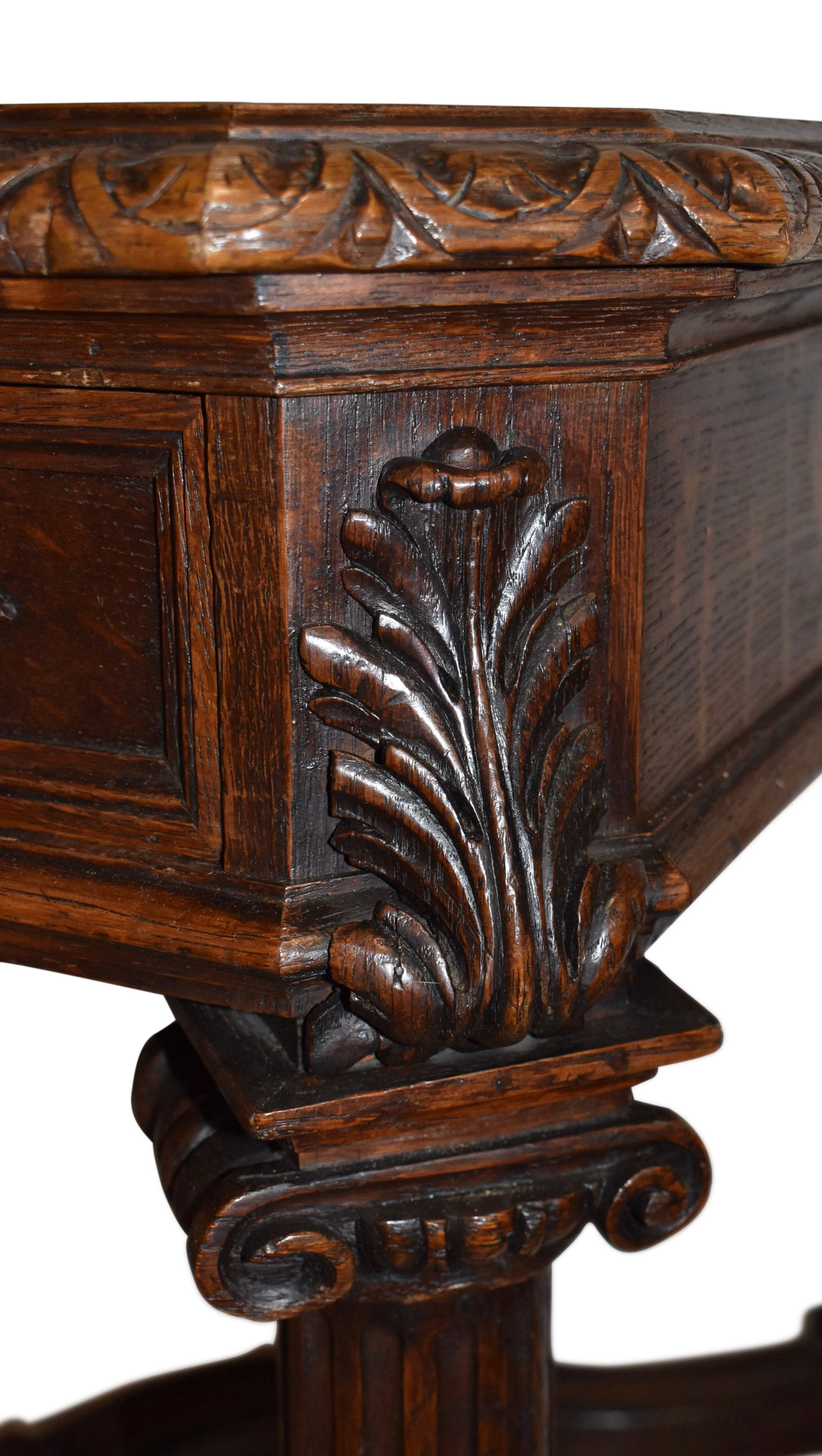 Carved Oak Desk with Leather Top