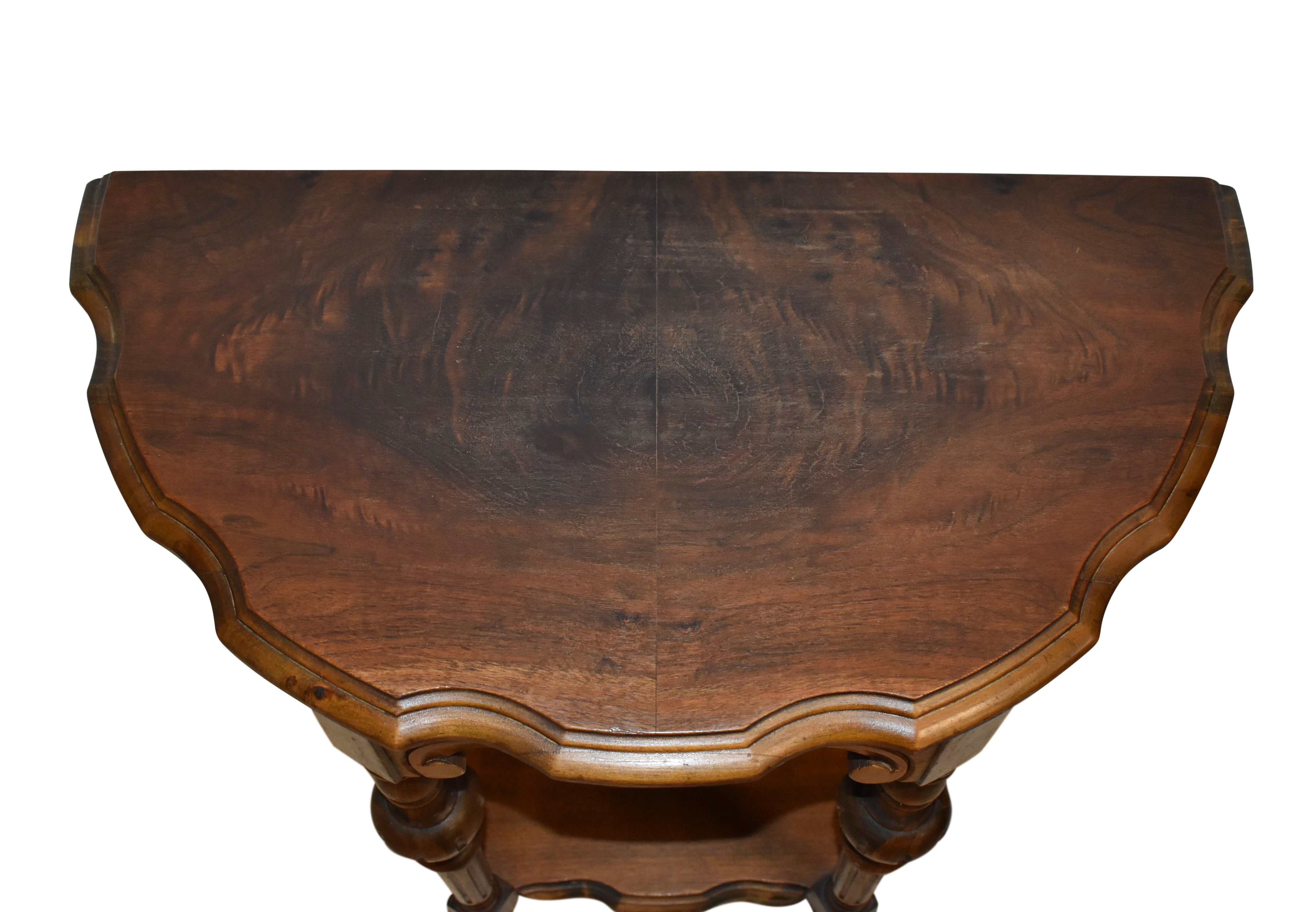 Carved Walnut Crescent Demilune Table