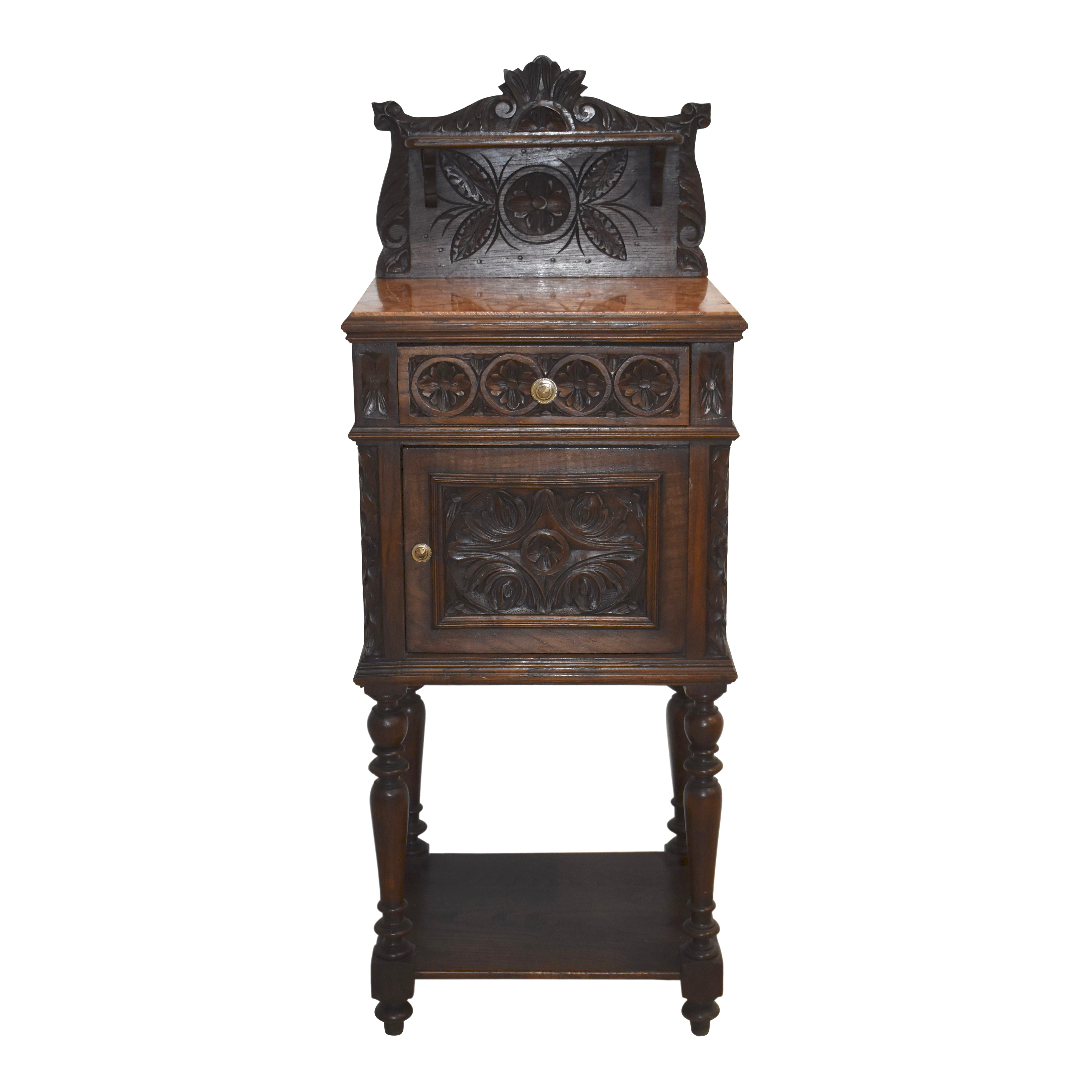 Carved Dutch Nightstand with Marble Top