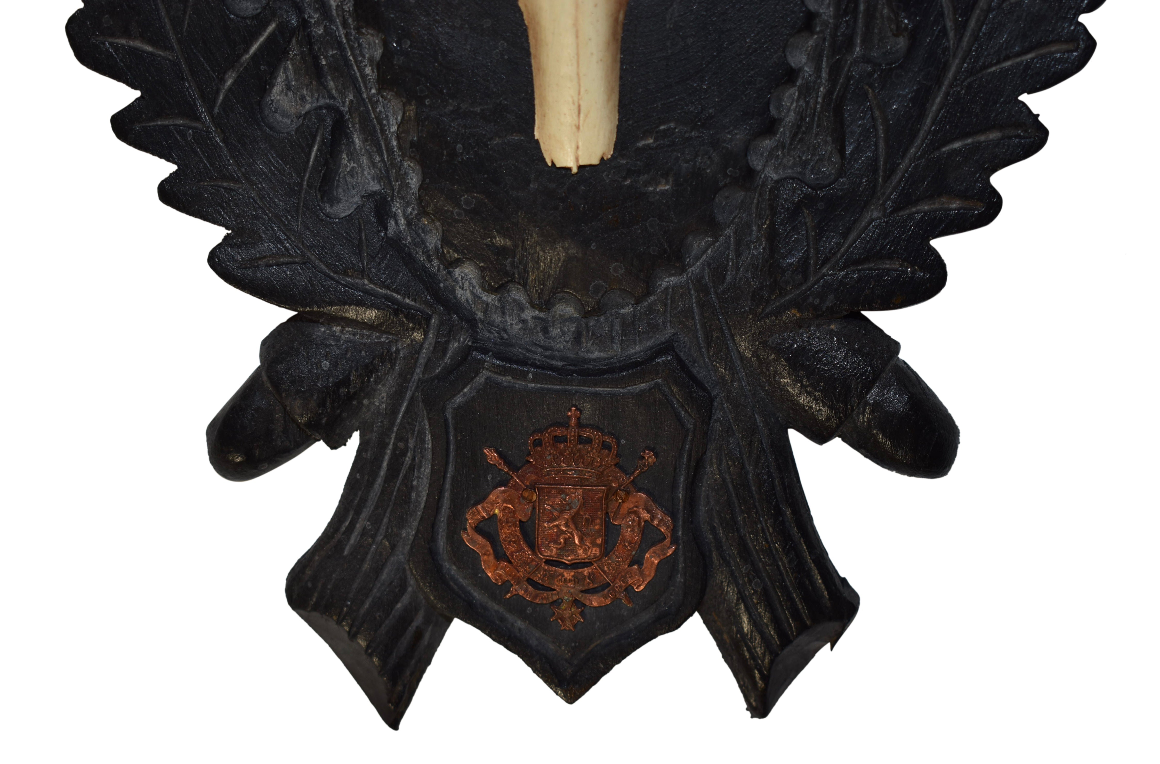 Roe Deer Trophy on Carved Plaque from King Leopold I of Belgium