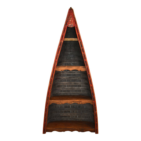 Wooden Canoe Bookshelf with Three Shelves