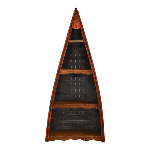 Wooden Canoe Bookshelf with Three Shelves