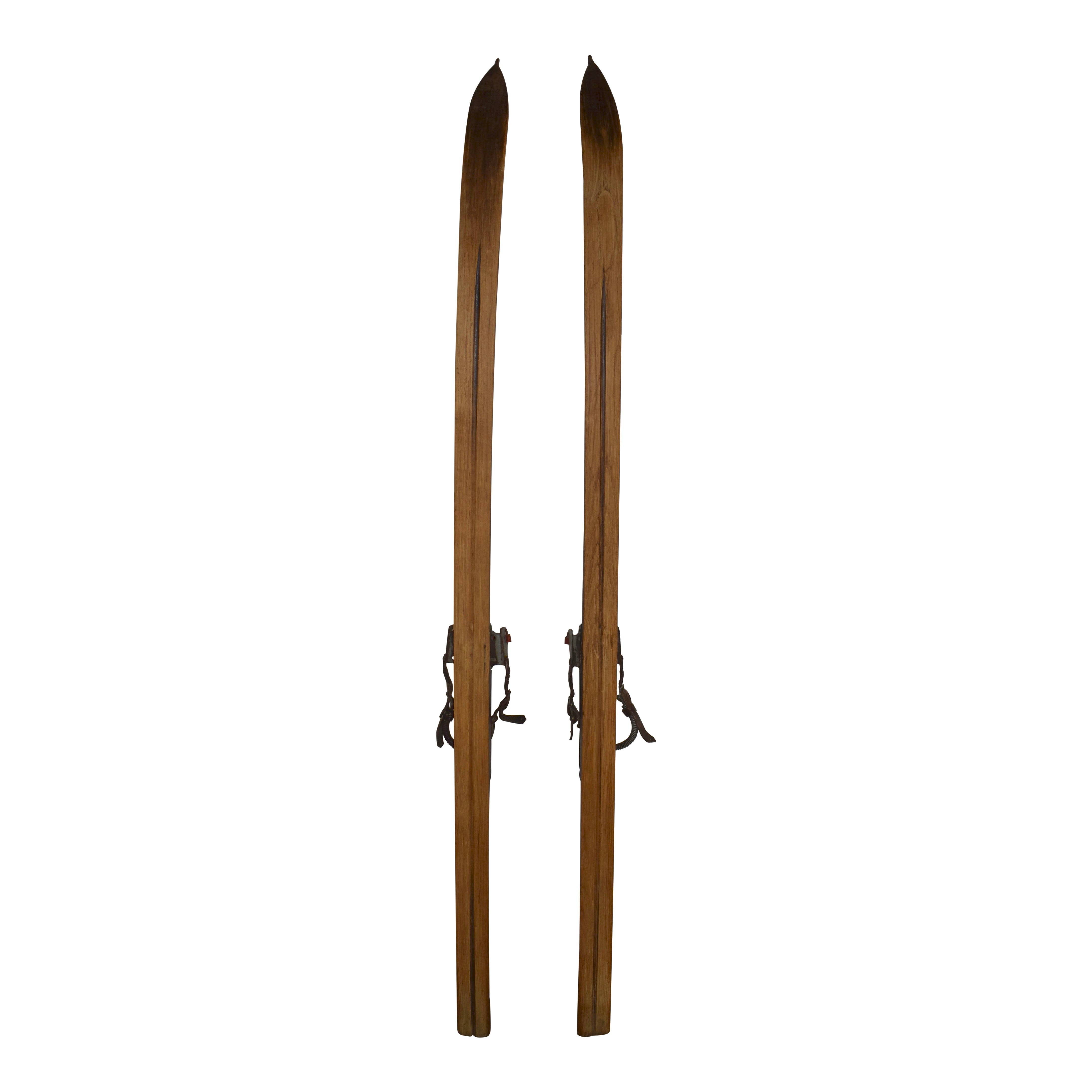 Wooden Skis with Metal Bindings