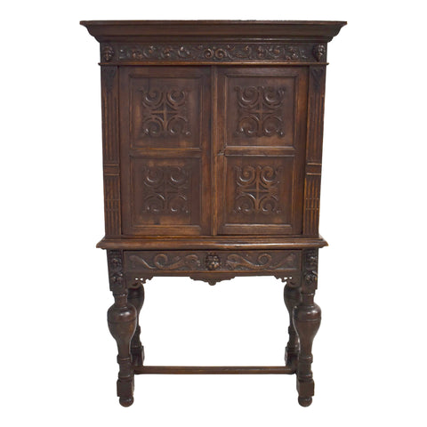Carved Oak Cabinet on High Stand