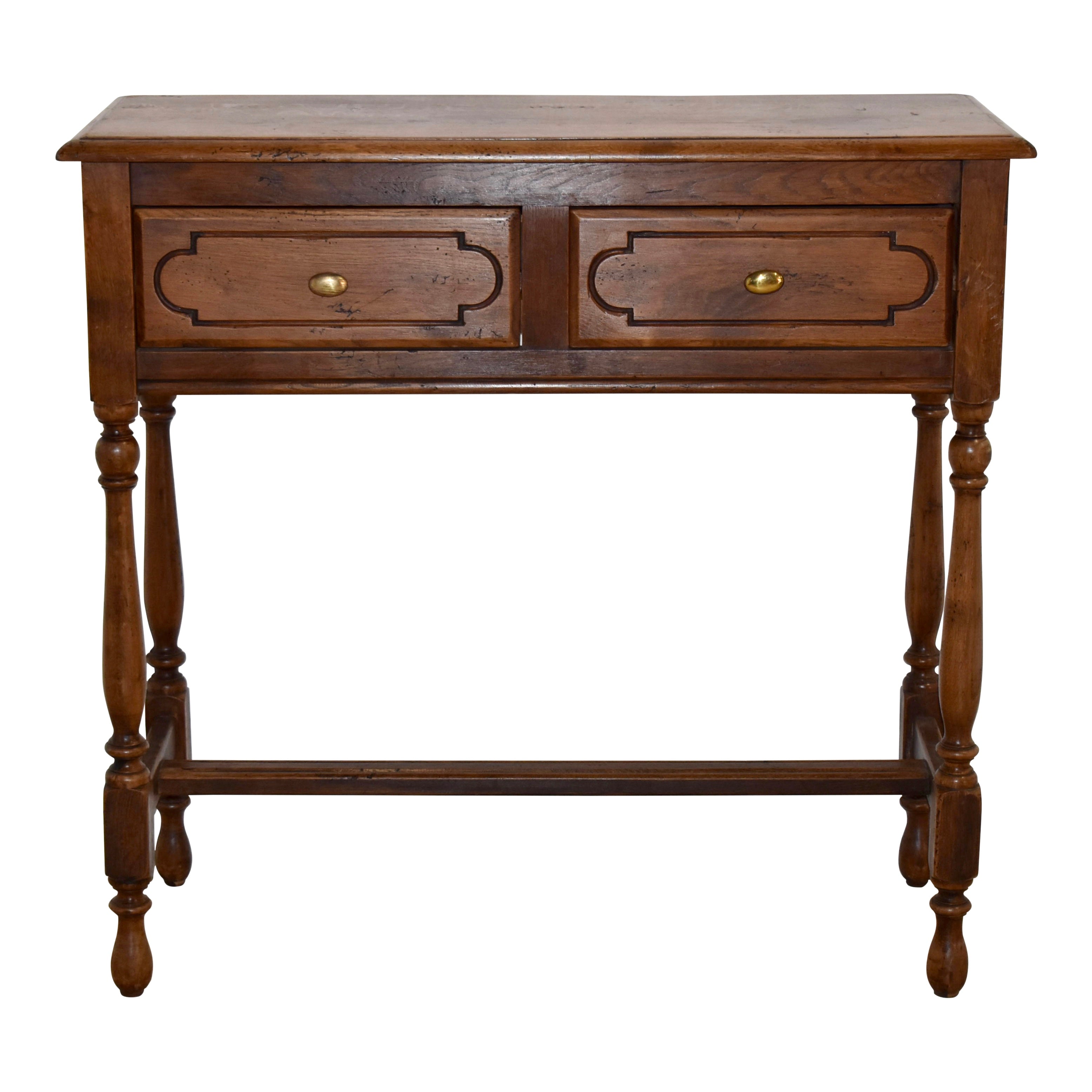 Rectangular Oak Console Side Table with Two Drawers