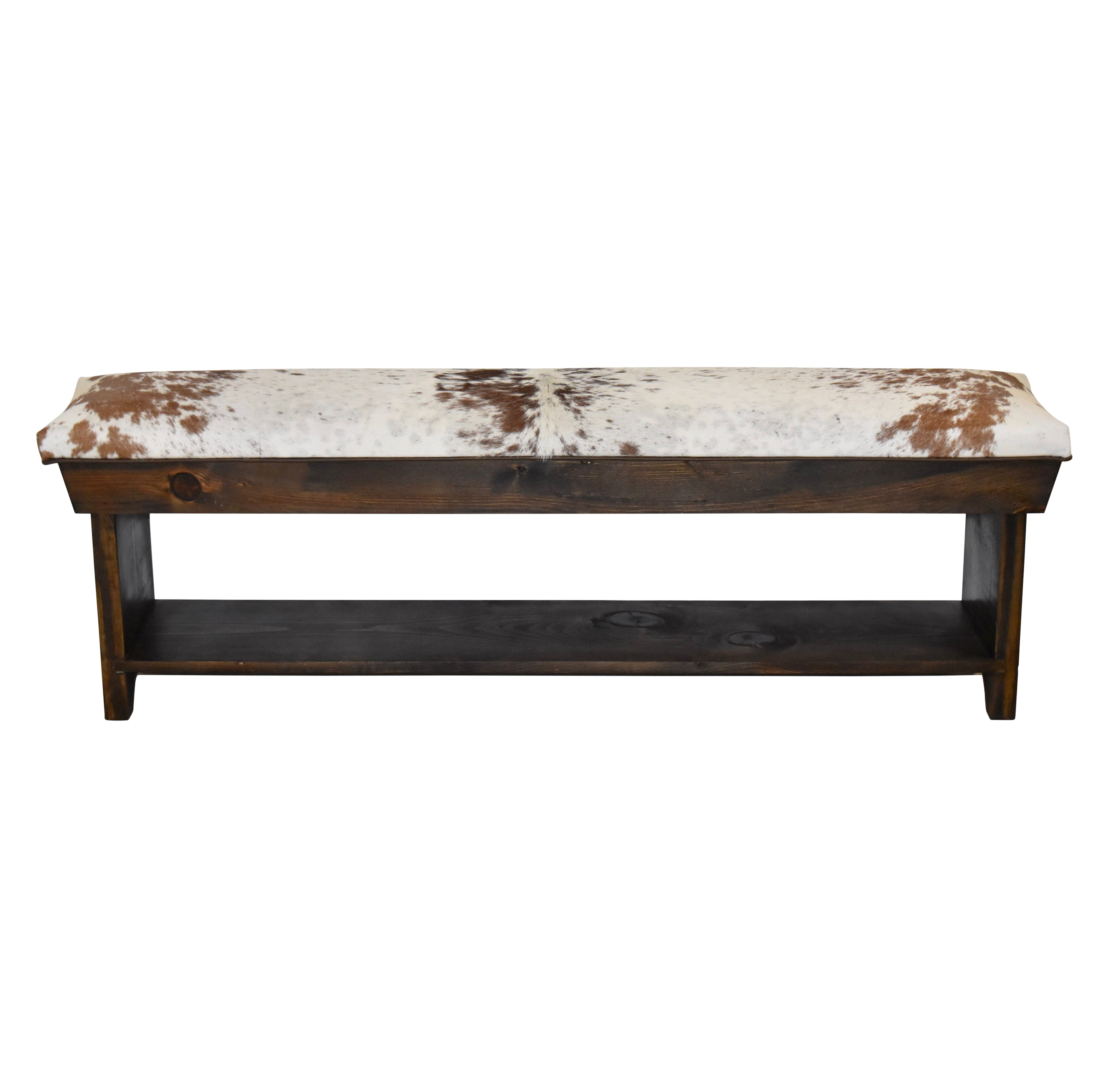 Cowhide Bench Rustic Cowhide Bench with Shelf - Ski Country Antiques & Home