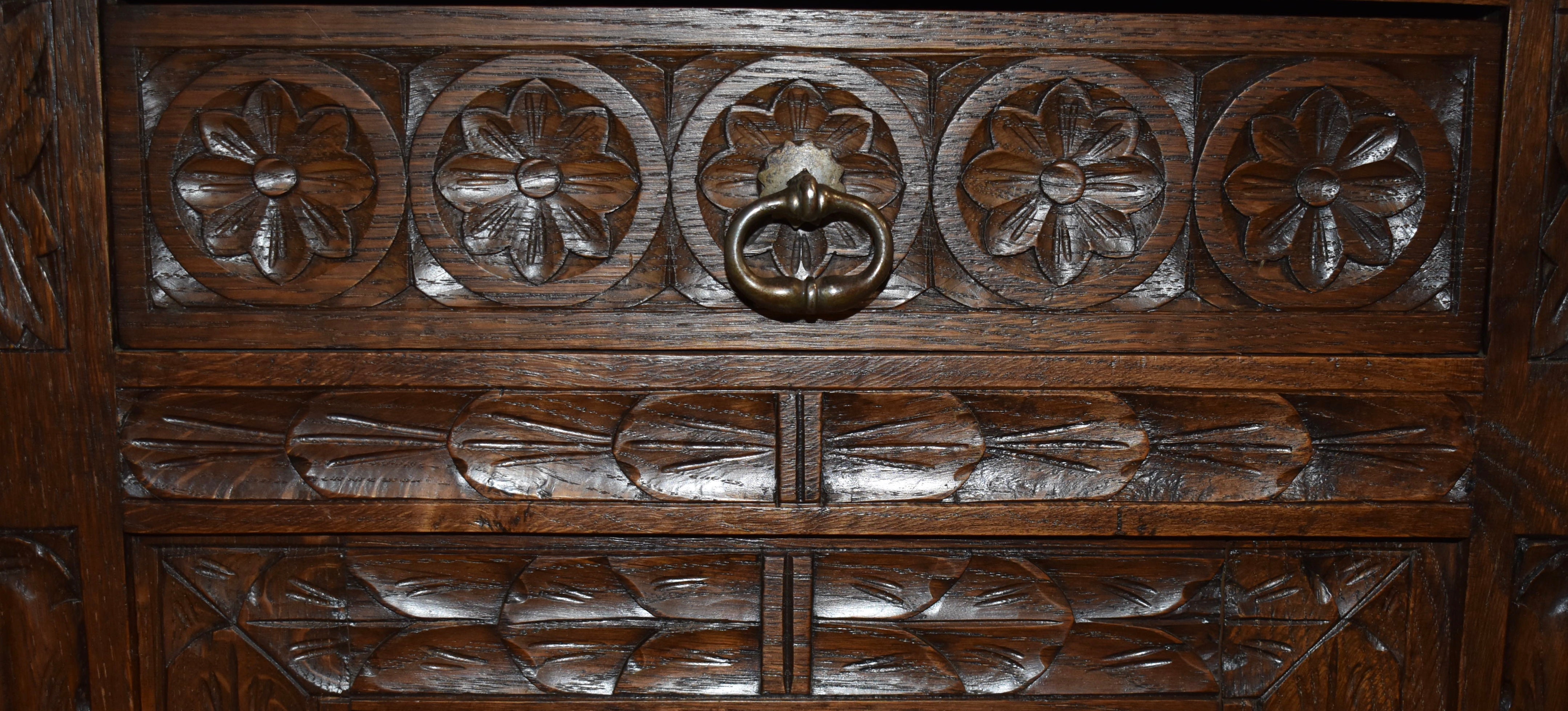 Dutch Carved Short Oak Cabinet