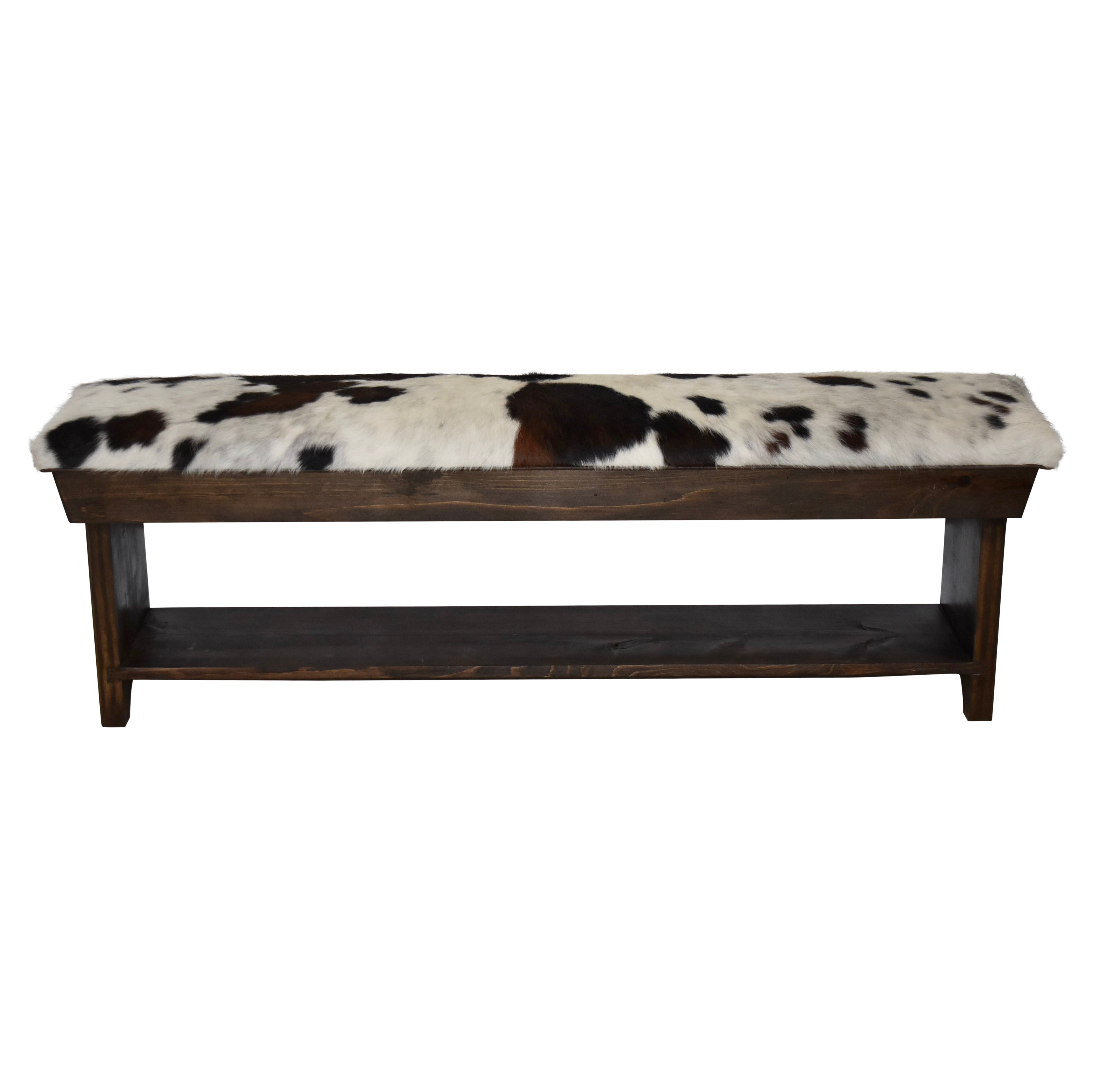 Cowhide Bench Rustic Cowhide Bench with Shelf - Ski Country Antiques & Home