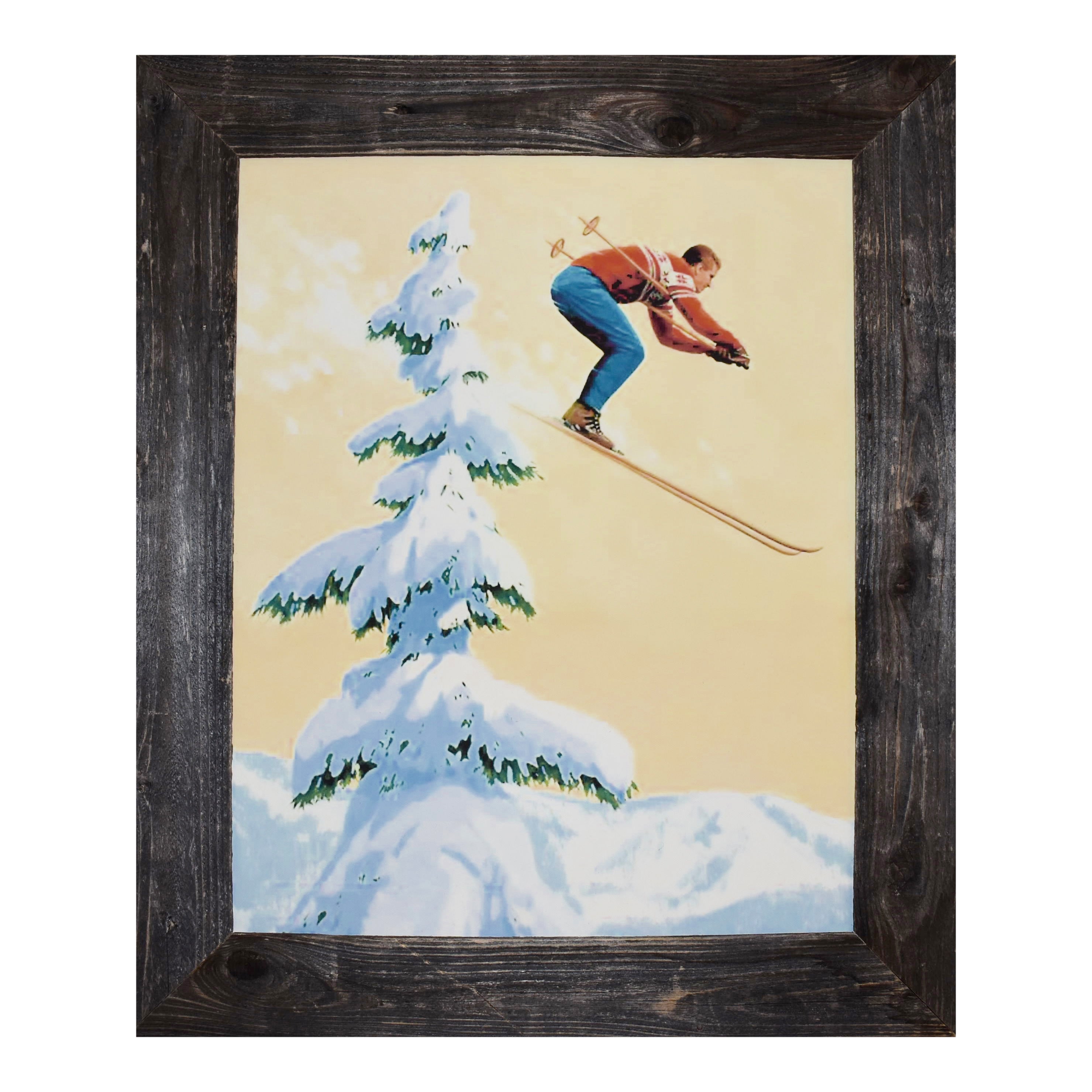 Ski Jumper Canvas Print in Barnwood Frame
