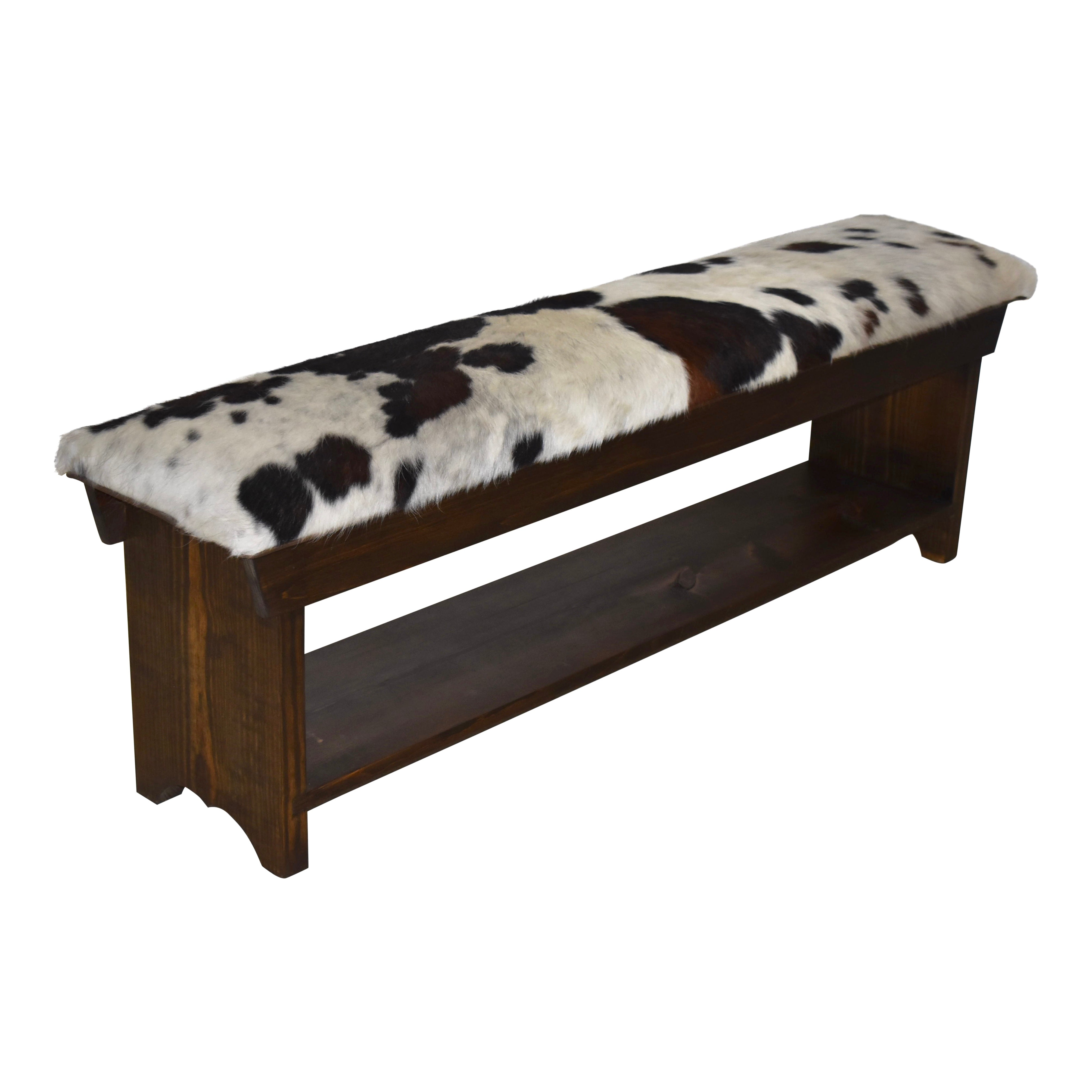 Cowhide Bench Rustic Cowhide Bench with Shelf - Ski Country Antiques & Home