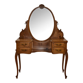 Louis XV Walnut Dressing Table with Oval Mirror