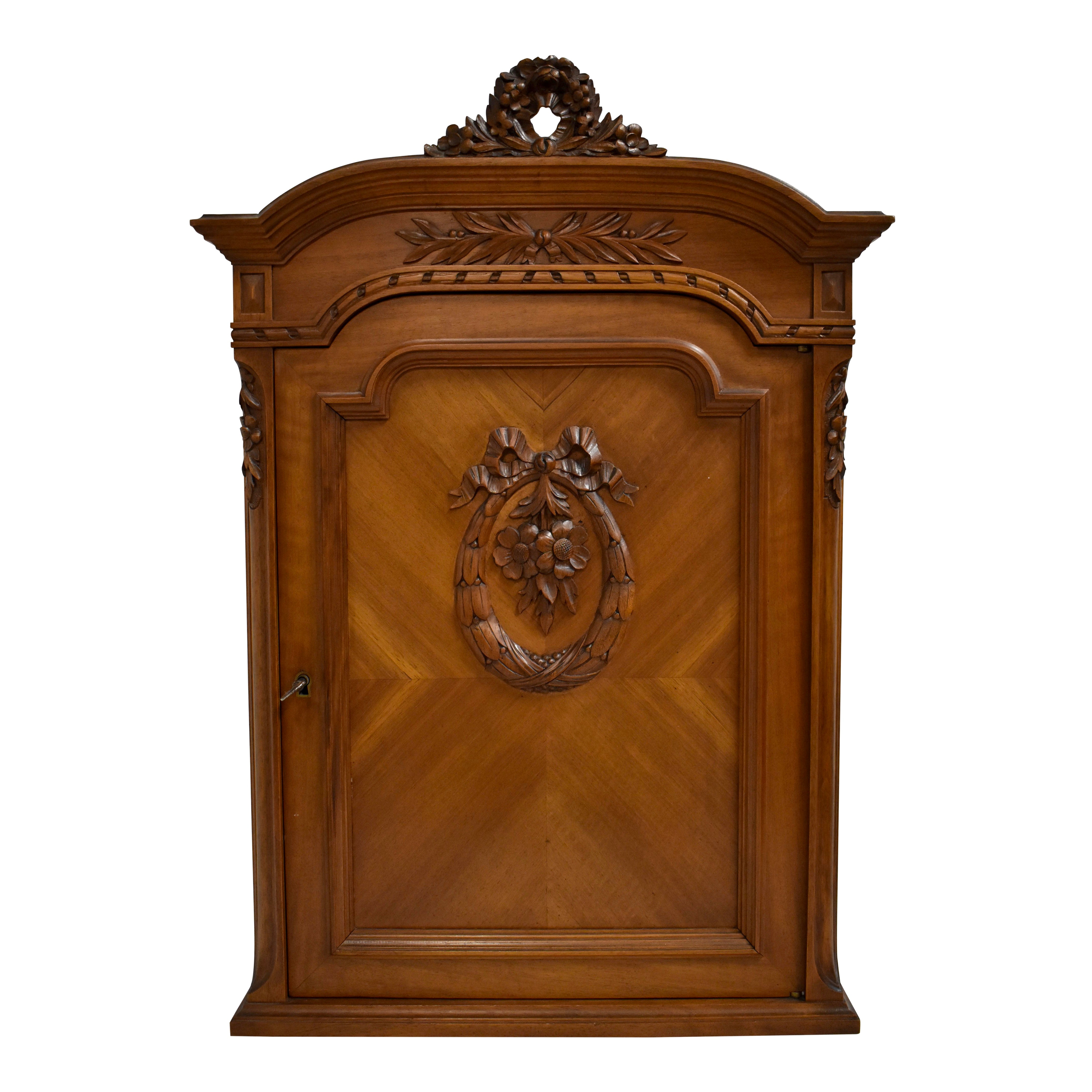 Carved Hanging Walnut Wall Cabinet