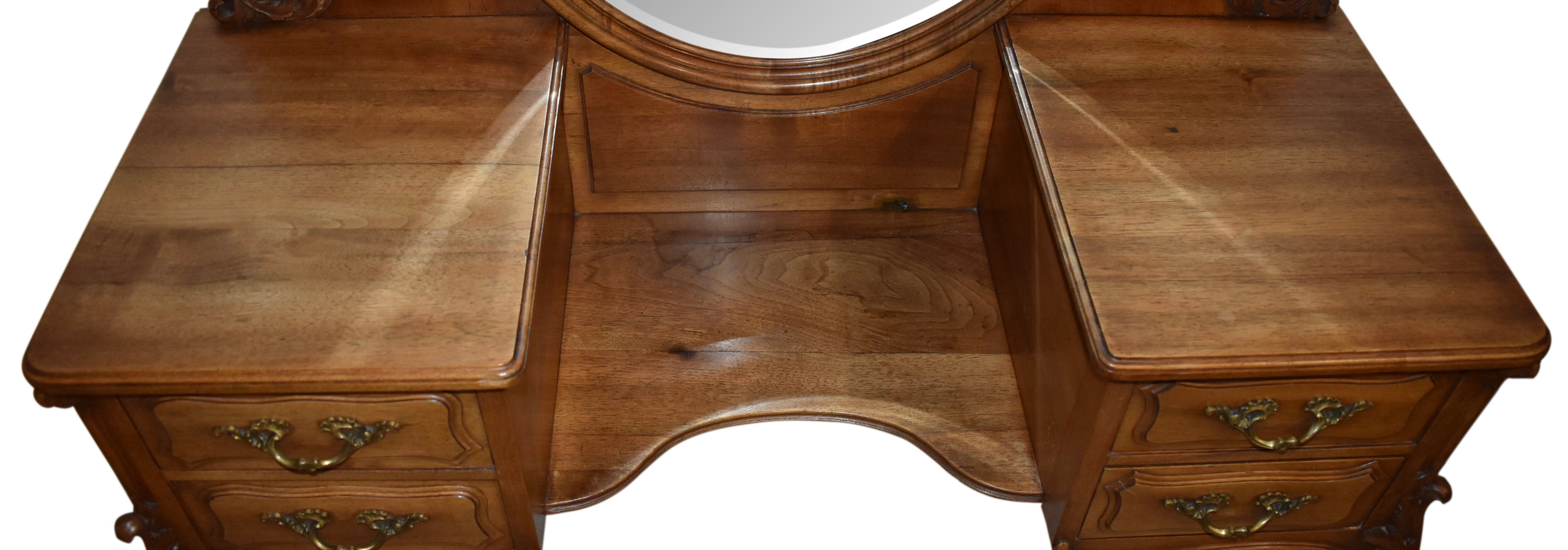 Louis XV Walnut Dressing Table with Oval Mirror