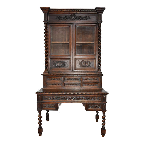 Louis XV Oak Artist Carved Secretary