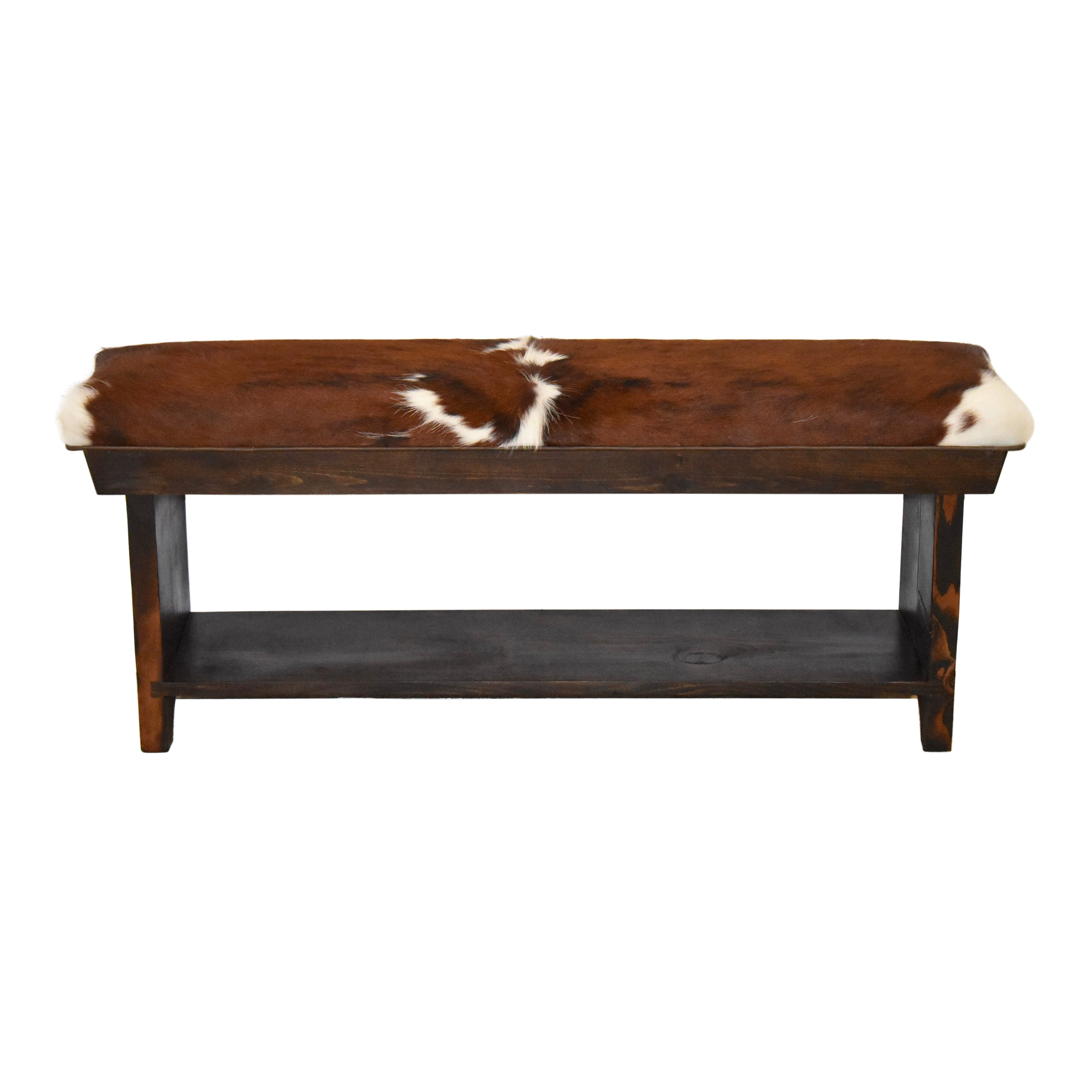 Cowhide Bench Rustic Cowhide Bench with Shelf - Ski Country Antiques & Home