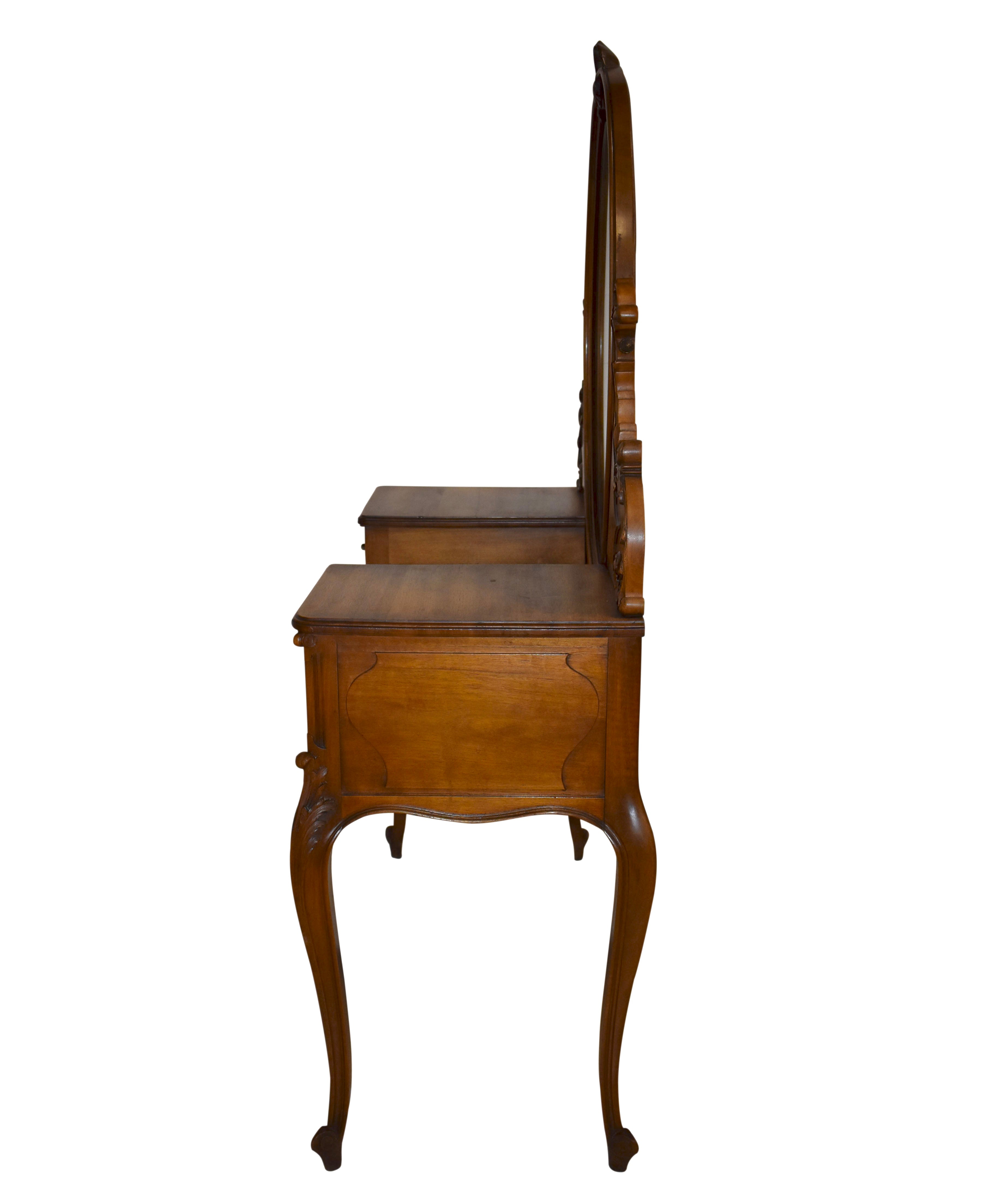 Louis XV Walnut Dressing Table with Oval Mirror - Ski Country Antiques & Home Louis XV Walnut Dressing Table with Oval Mirror - Ski Country Antiques & Home