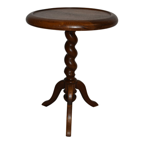 Round Oak Side Table with Barley Twist Pedestal
