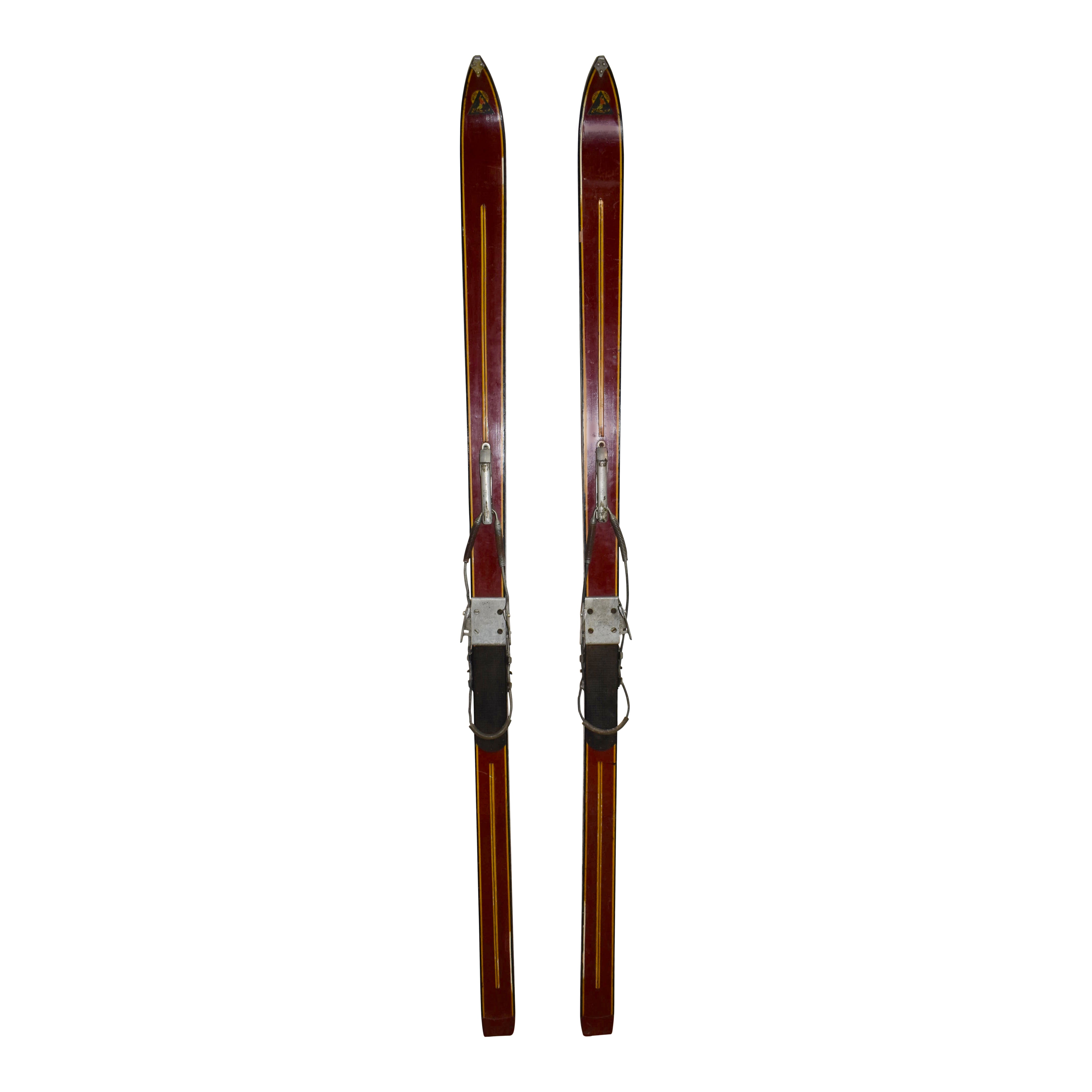 Red German Skis with Mesta Cable Bindings