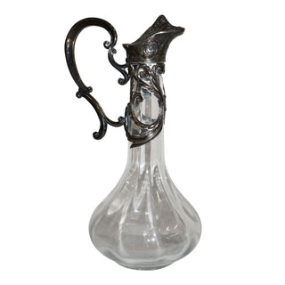 Glass Decanter with Silver Handle, Spout, and Lid
