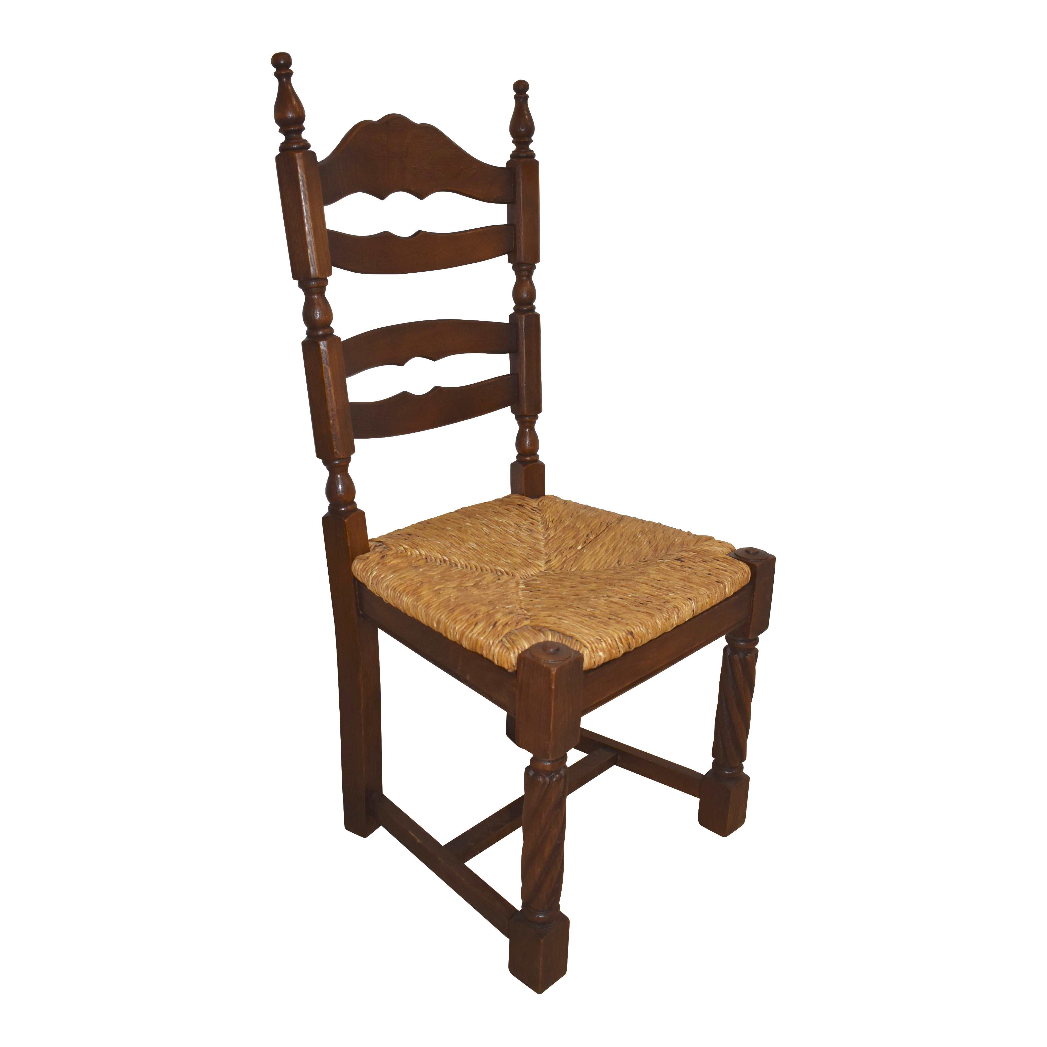 Oak Ladder Back Dining Chairs with Rush Seats, Set of Four