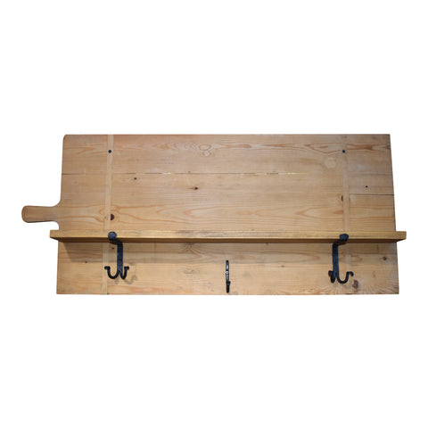 Rectangular Bread Board Shelf with Hand-Forged Hooks