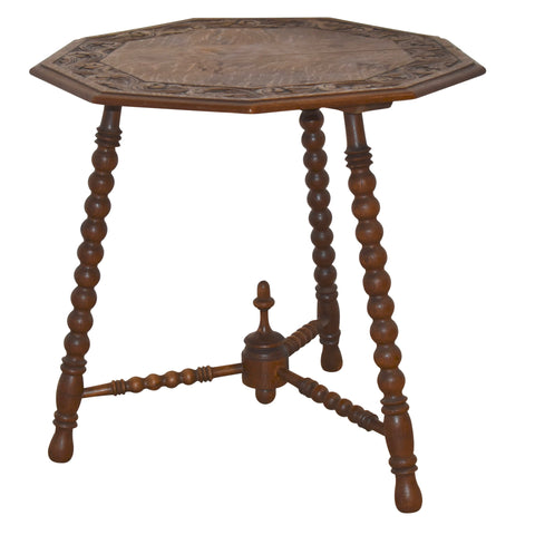 Carved Oak Nonagon Side Table