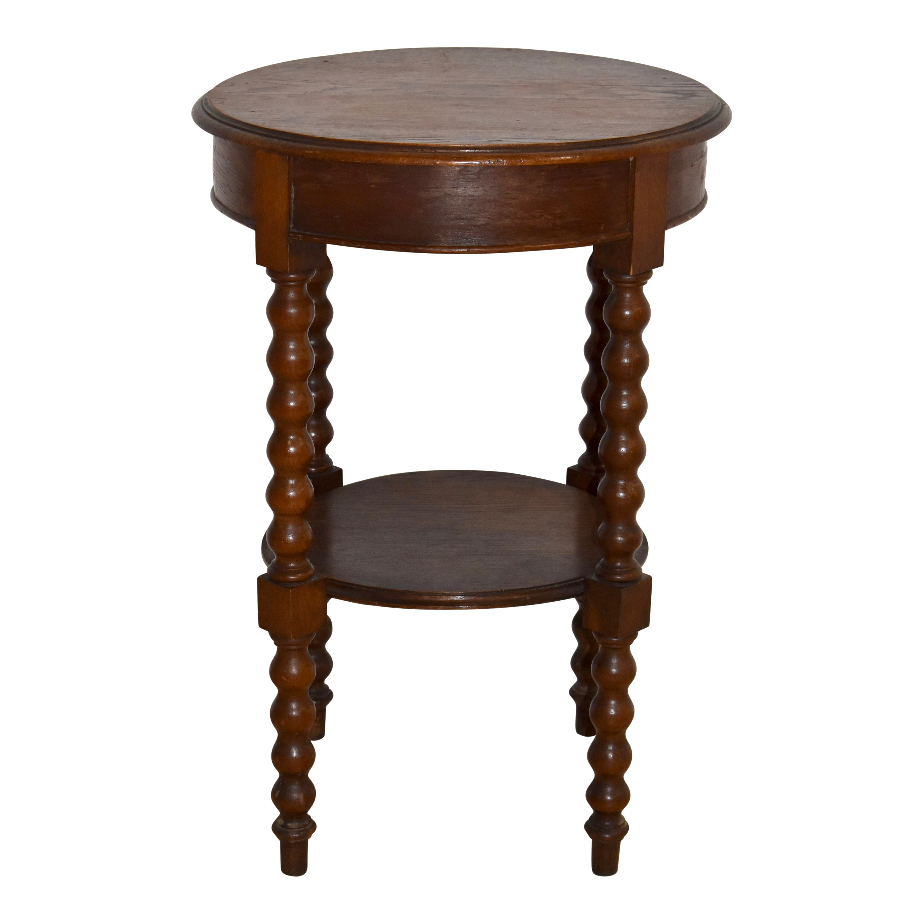 Round Oak Side Table with Lower Tier