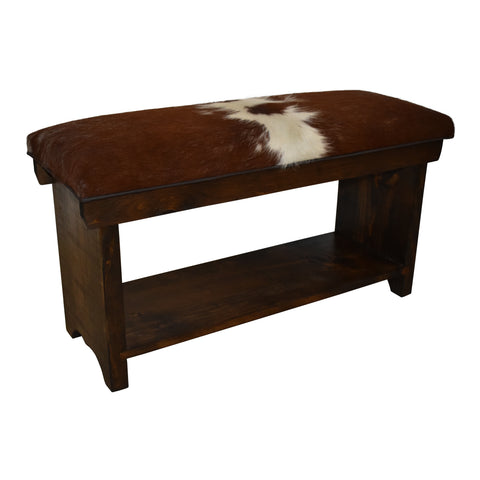 Cowhide Bench with Lower Shelf