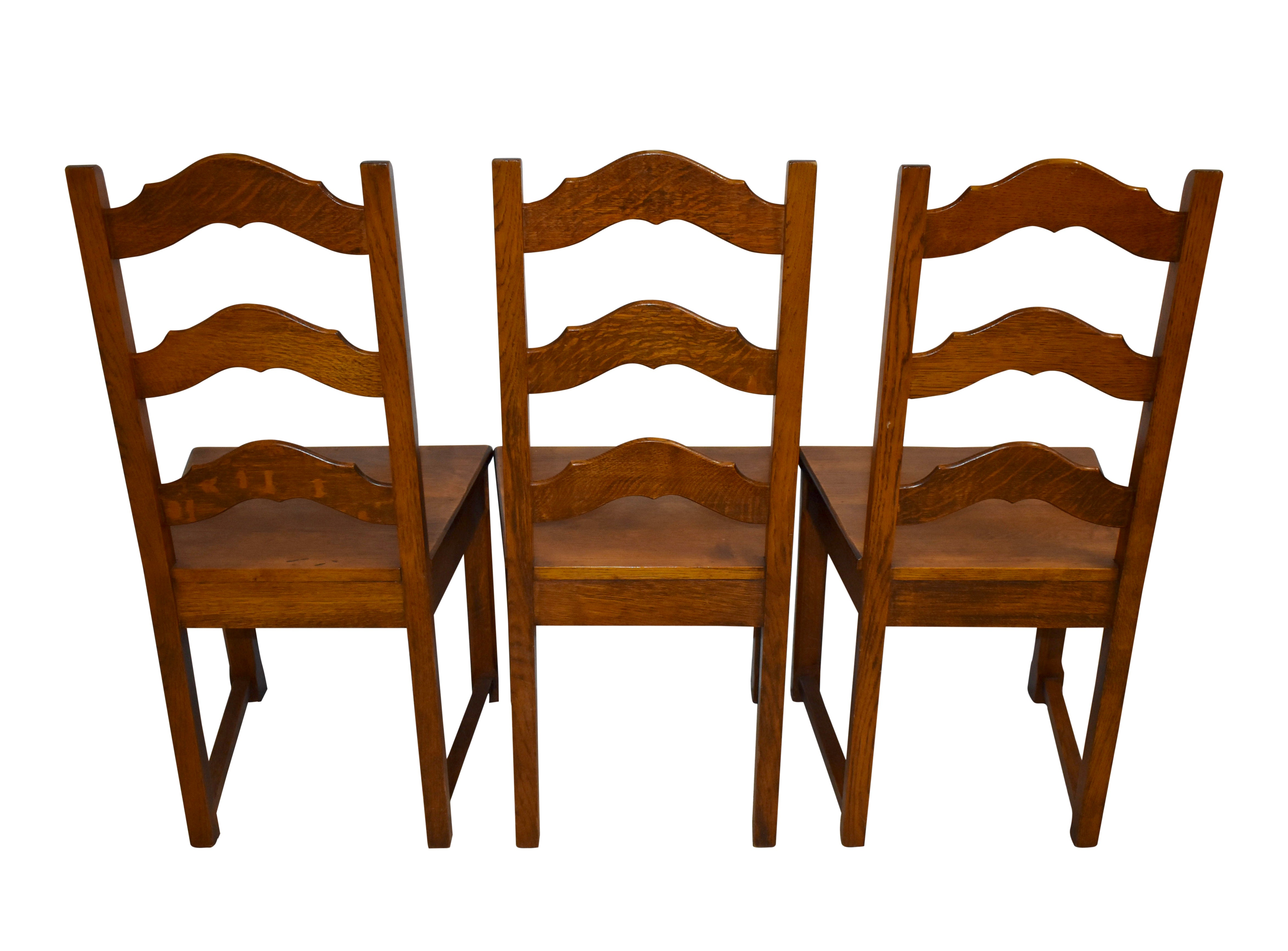 Oak Ladder Back Dining Chairs, Set of Six