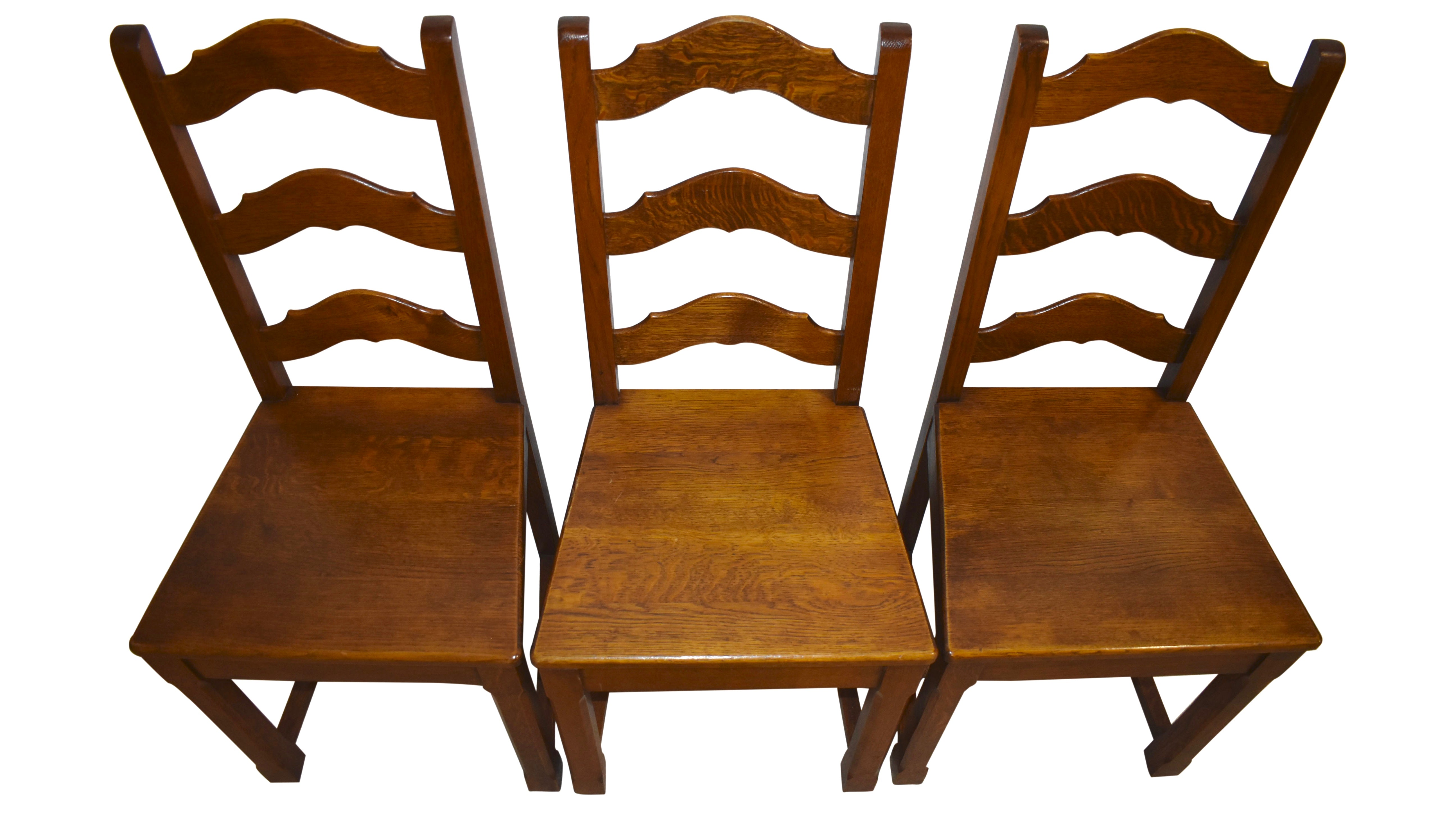 Oak Ladder Back Dining Chairs, Set of Six