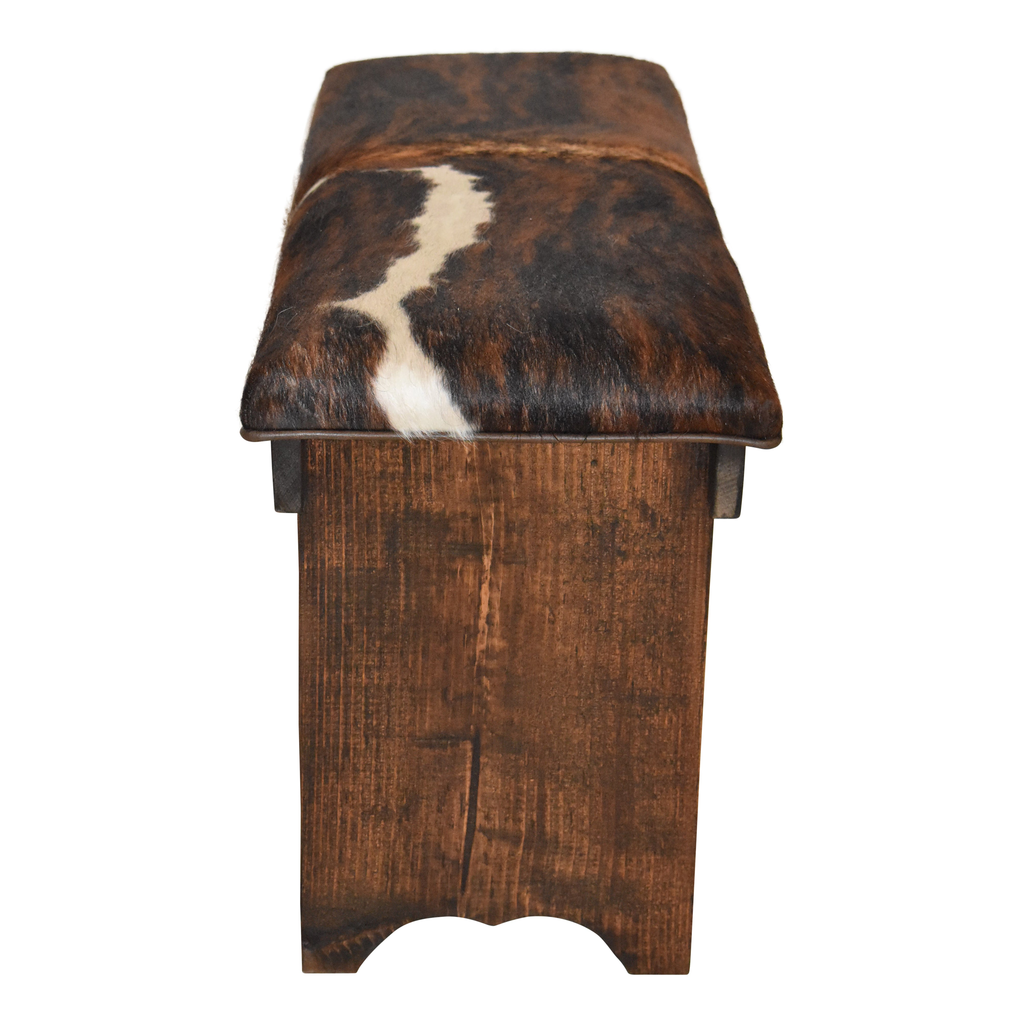 Cowhide Bench Rustic Cowhide Bench with Shelf - Ski Country Antiques & Home