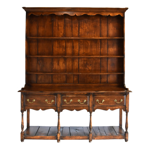 Rustic Long Oak Display Hutch with Drawers